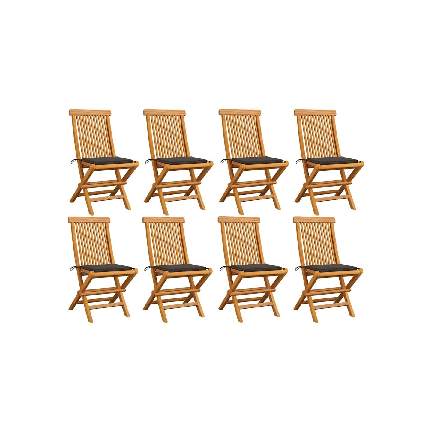 Chaises pliantes avec coussins taupe, 8 pièces, en bois de teck massif