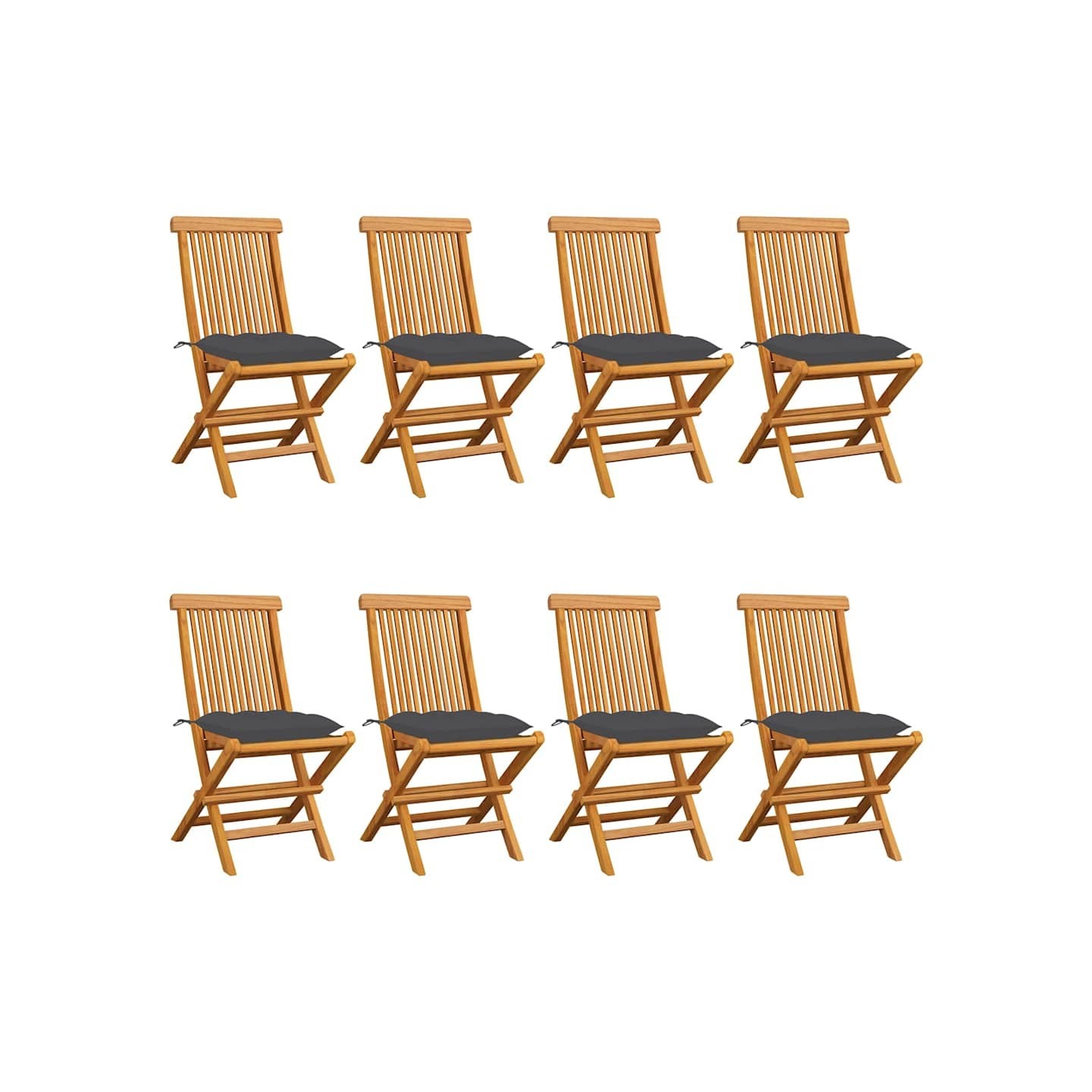 Chaises pliantes avec coussins anthracite, 8 pièces, en teck massif