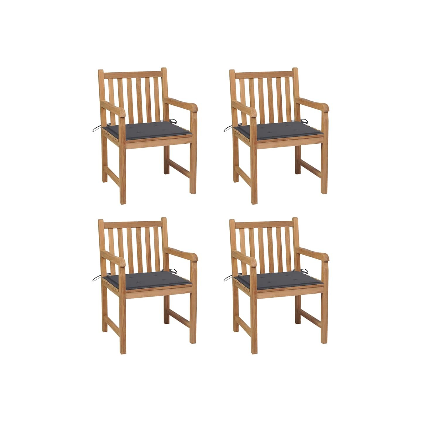 Chaises de jardin lot de 4 avec coussins anthracite Teck solide