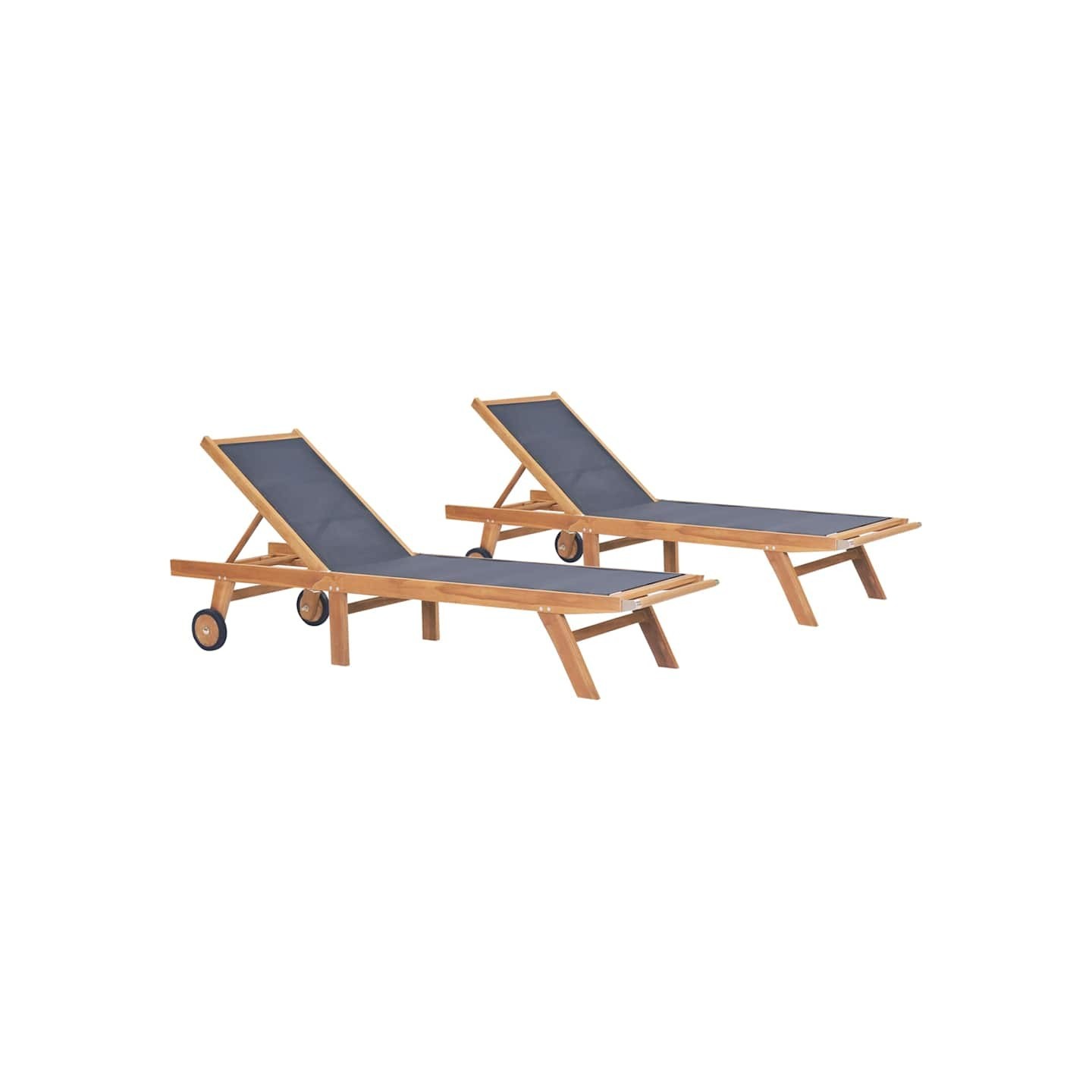 Chaises longues pliables et roulettes lot de 2 Teck textilène