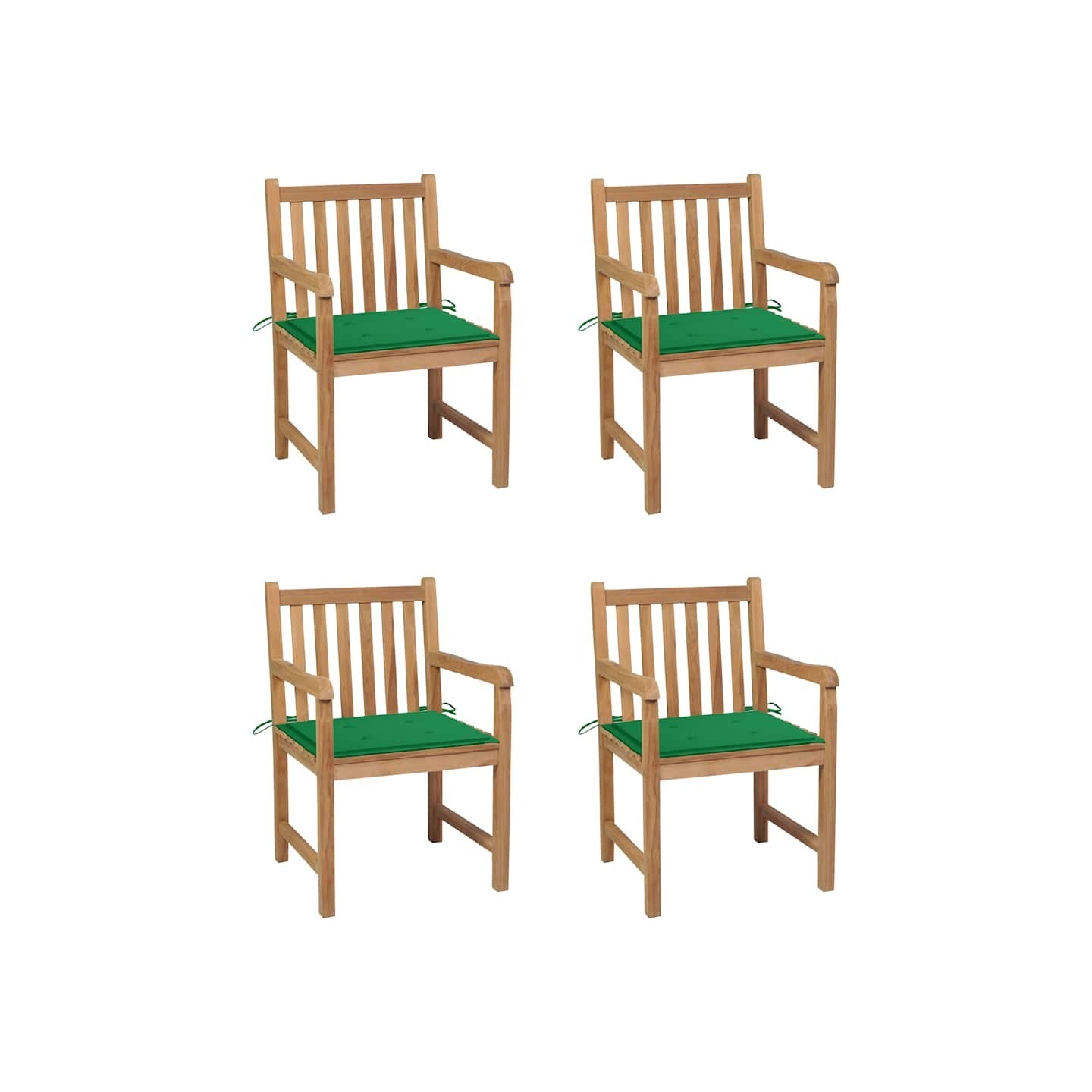 Chaises de jardin lot de 4 et coussins vert Bois de teck solide