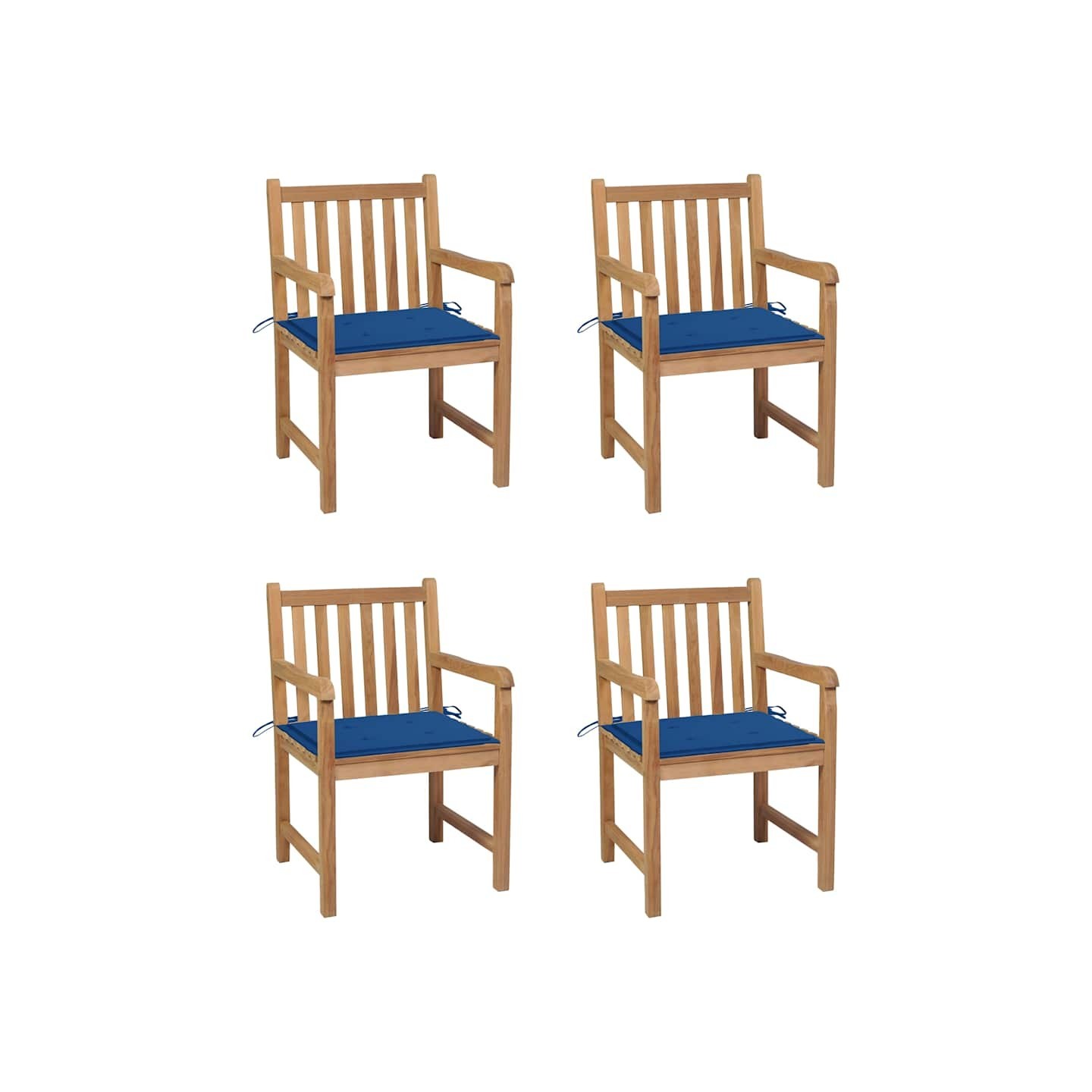 Chaises de jardin lot de 4 et coussins bleu royal Bois de teck