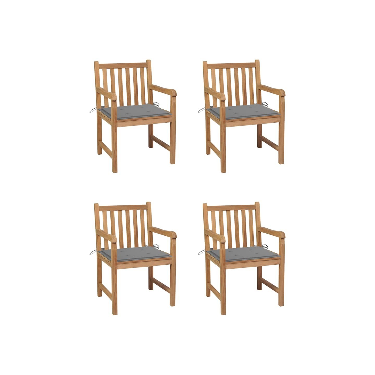 Chaises de jardin lot de 4 et coussins gris Bois de teck solide