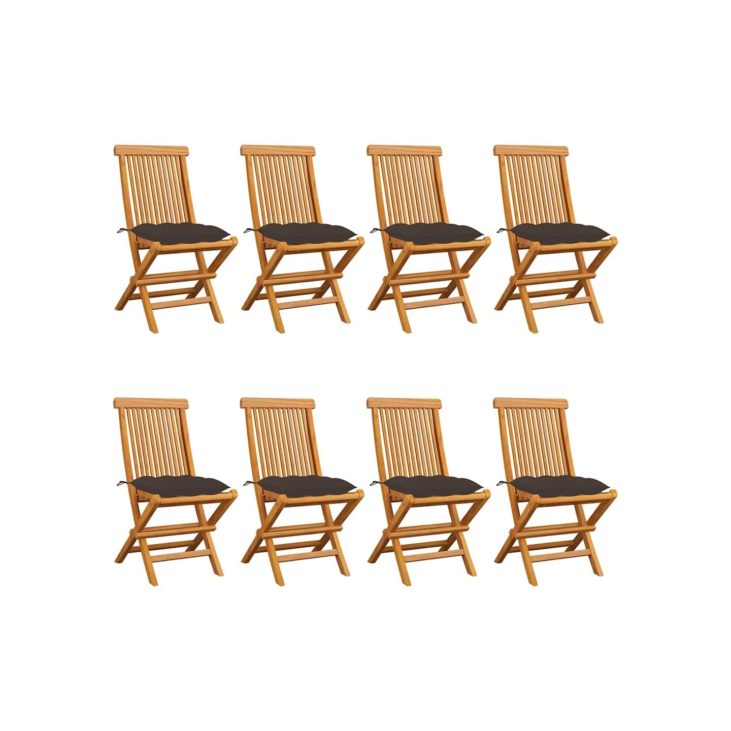 Chaises pliantes avec coussins taupe, 8 pièces, en bois de teck massif