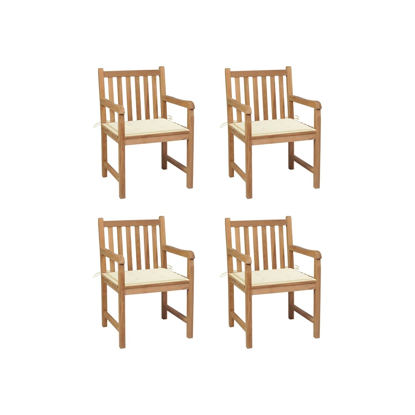Chaises de jardin lot de 4 et coussins crème bois teck solide