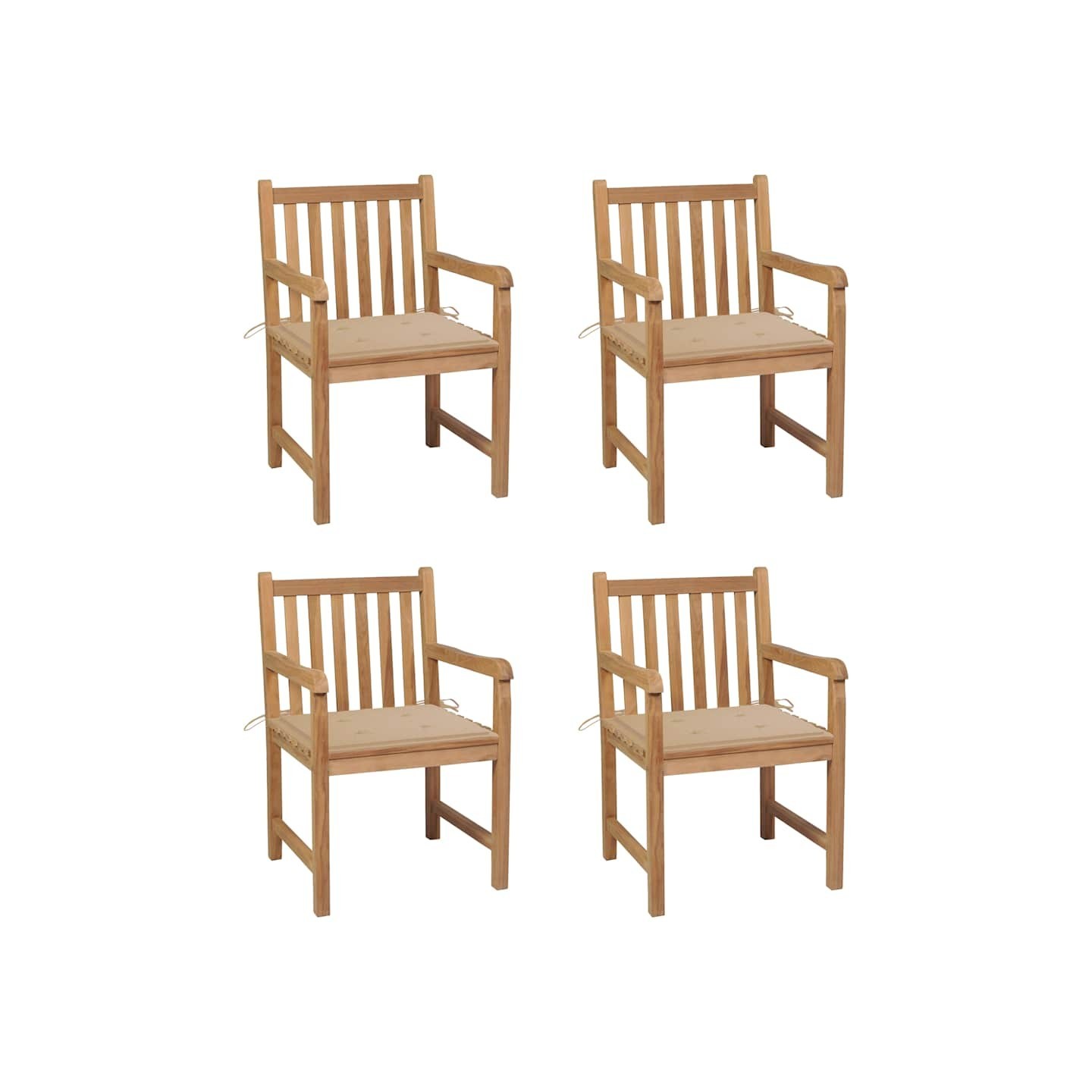 Chaises de jardin lot de 4 et coussins beige bois teck solide