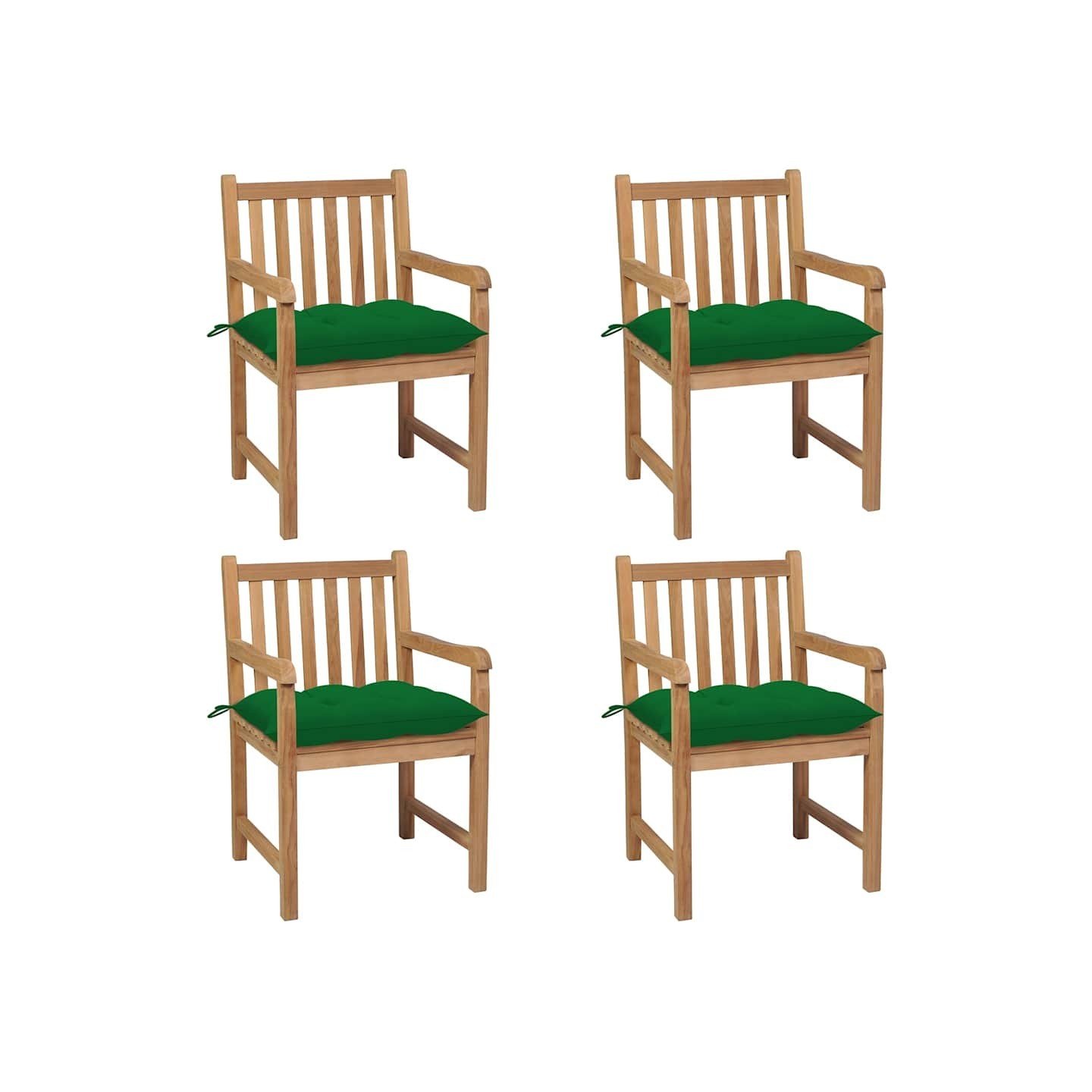 Chaises de jardin lot de 4 et coussins vert Bois de teck solide