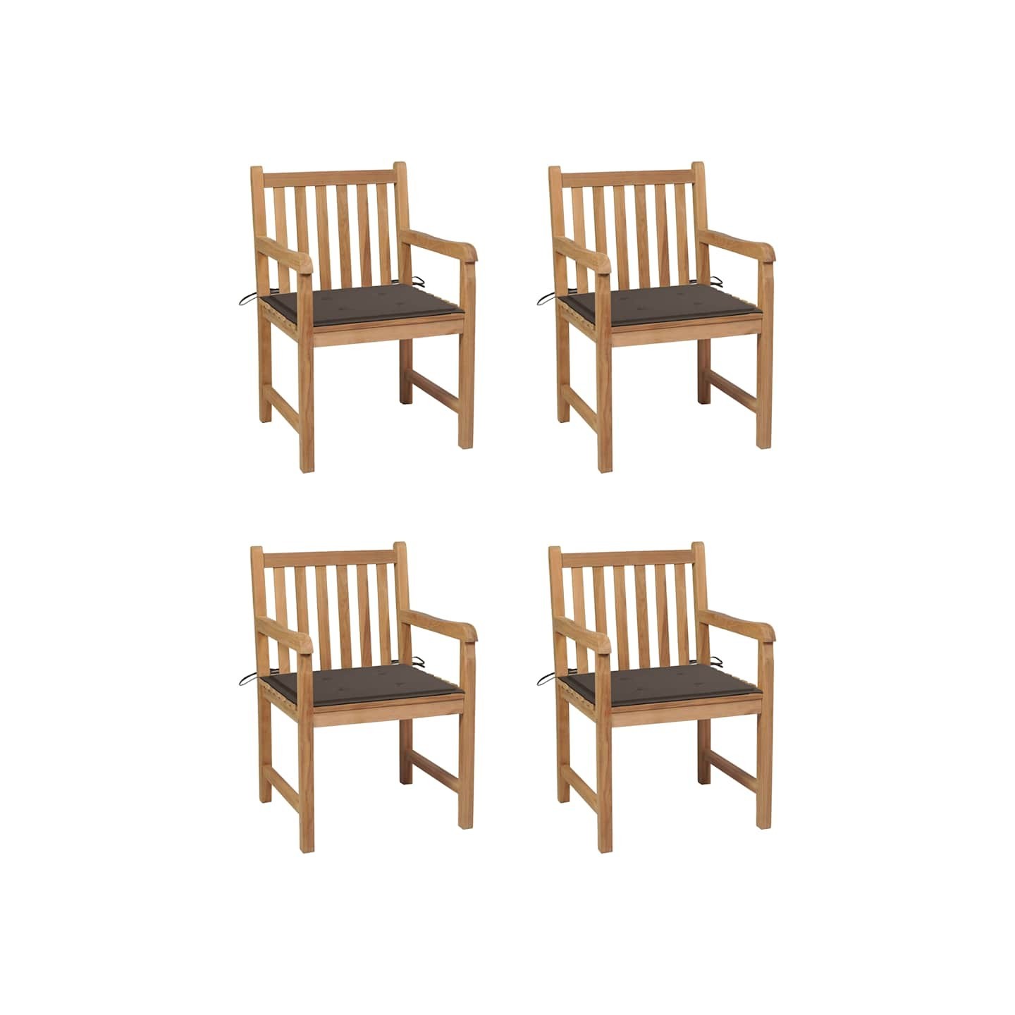 Chaises de jardin lot de 4 et coussins taupe bois teck solide