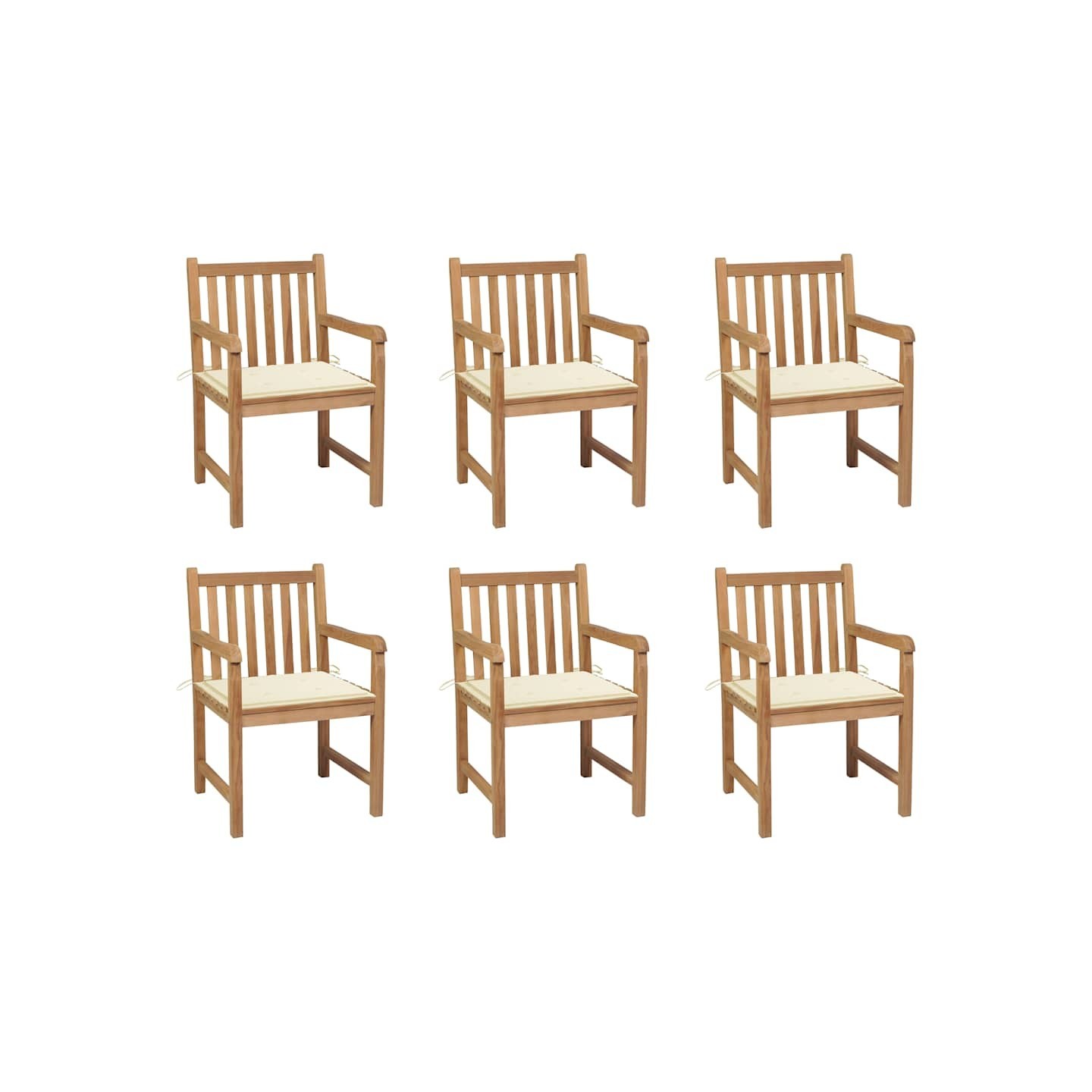 Chaises de jardin lot de 6 et coussins crème Bois teck massif