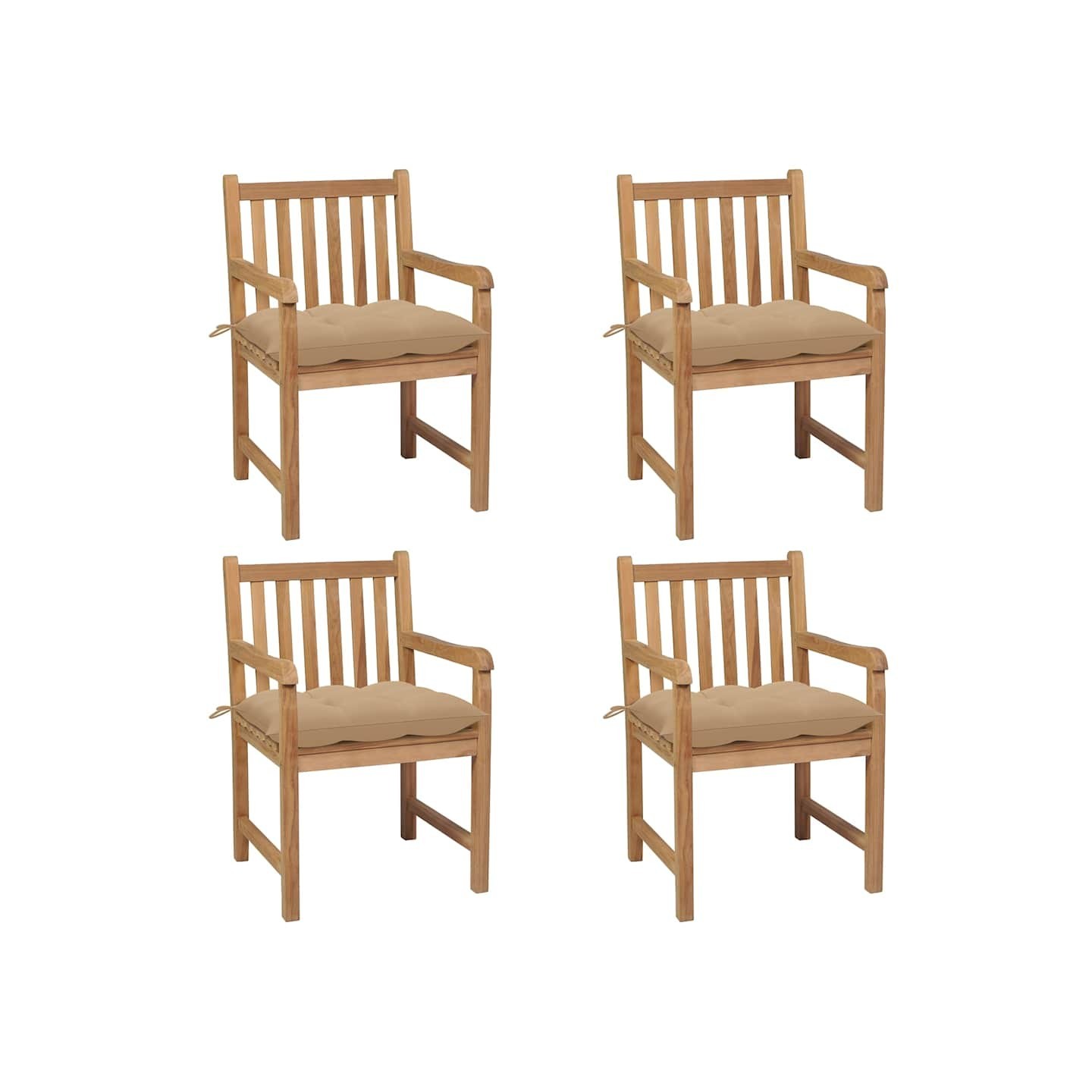 Chaises de jardin lot de 4 et coussins beige bois teck solide