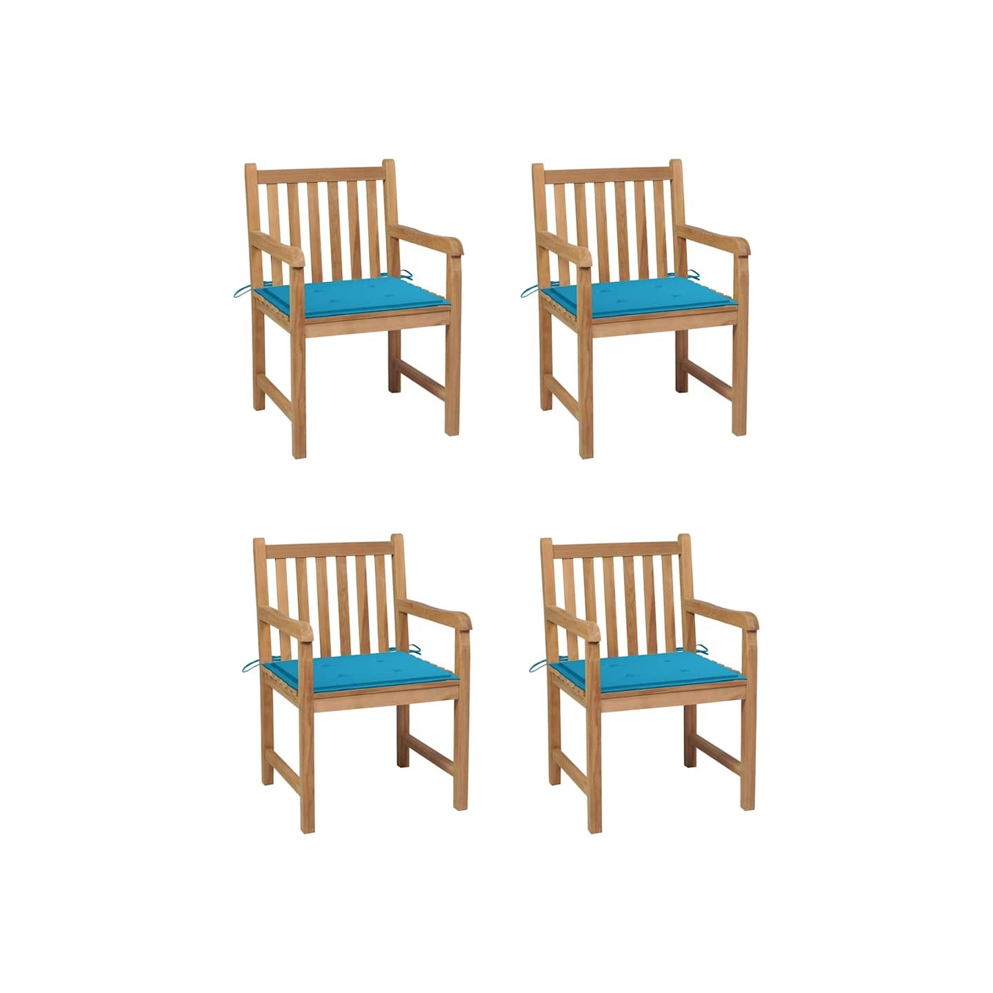 Chaises de jardin lot de 4 et coussins bleu Bois de teck solide