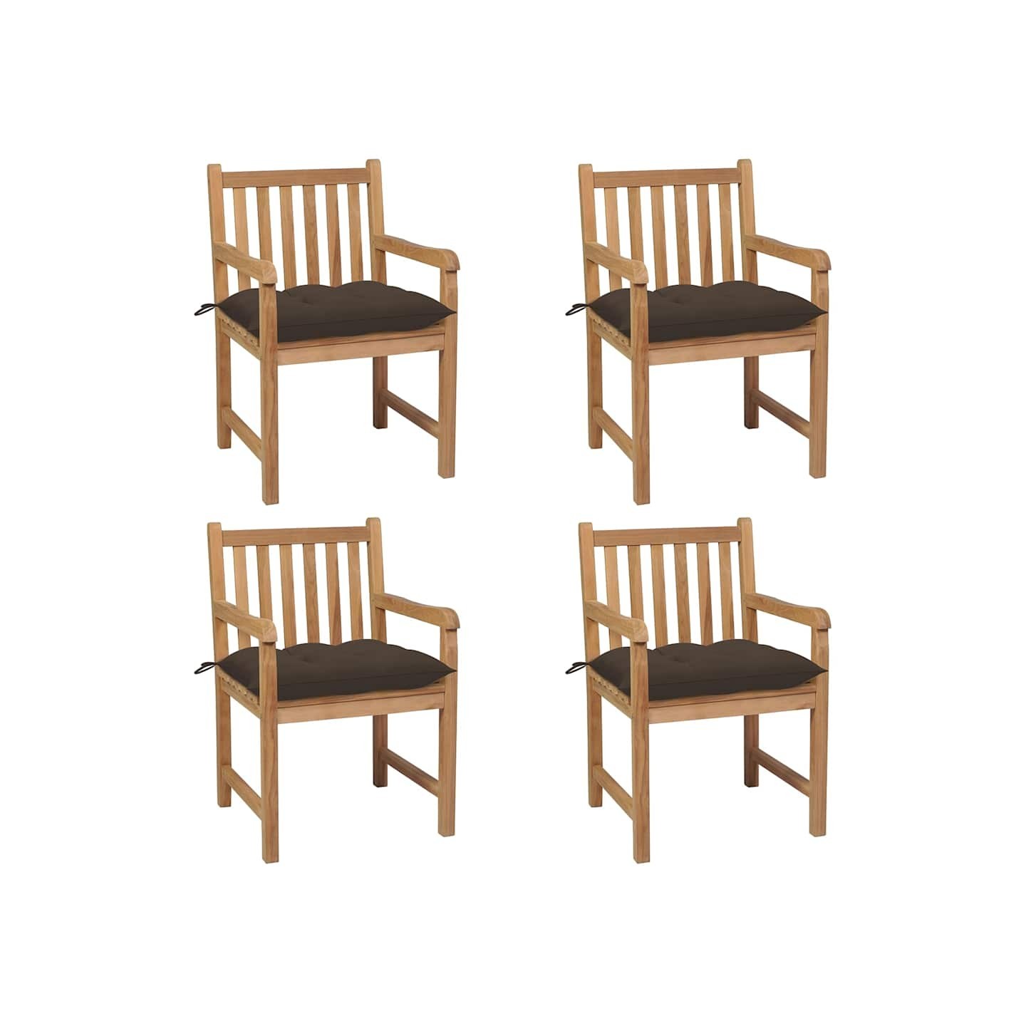 Chaises de jardin lot de 4 et coussins taupe bois teck solide