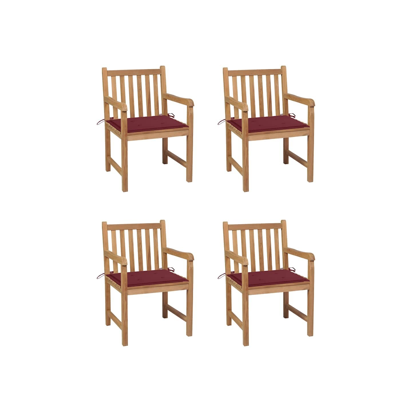 Chaises de jardin lot de 4 avec coussins bordeaux Teck solide
