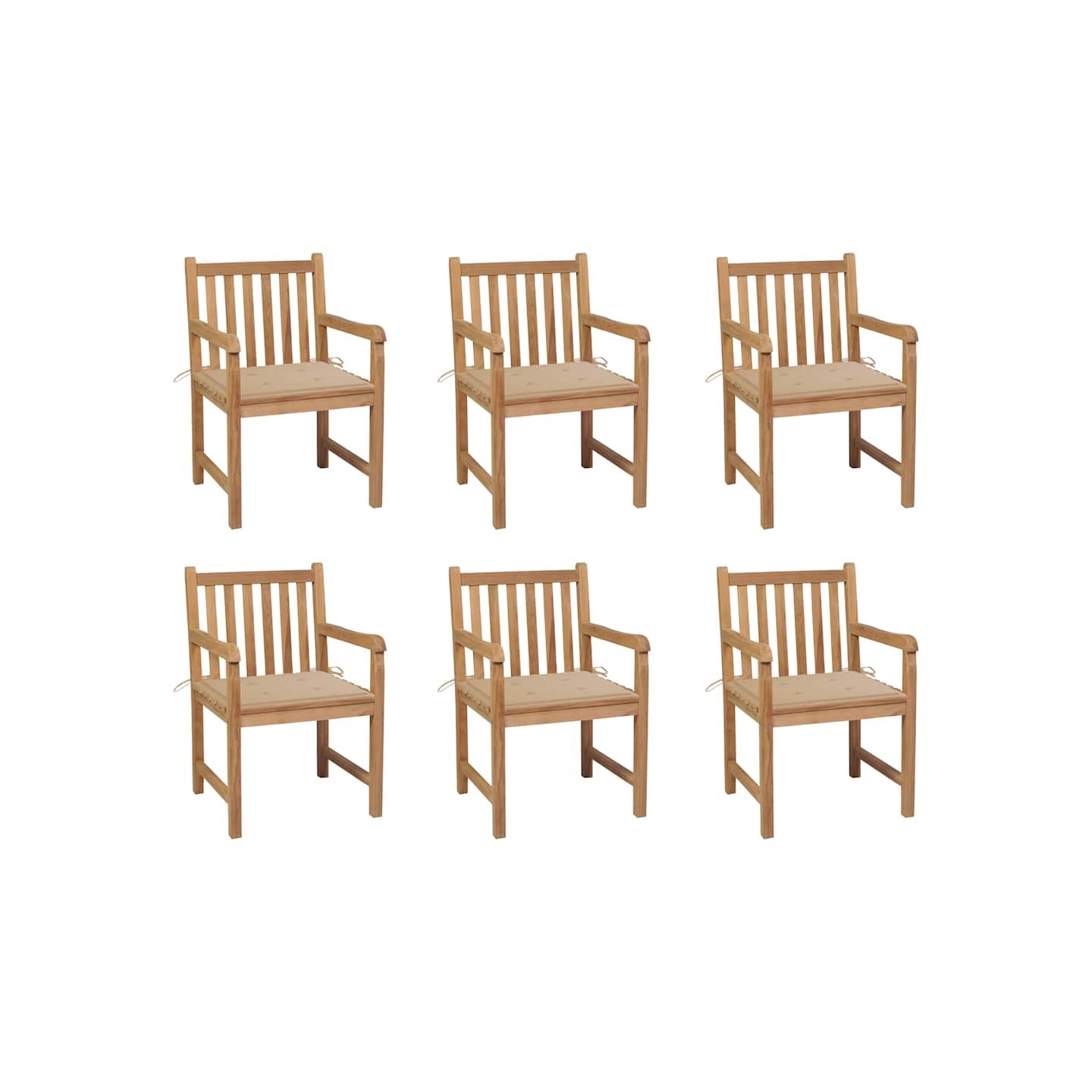Chaises de jardin lot de 6 et coussins beige Bois teck massif