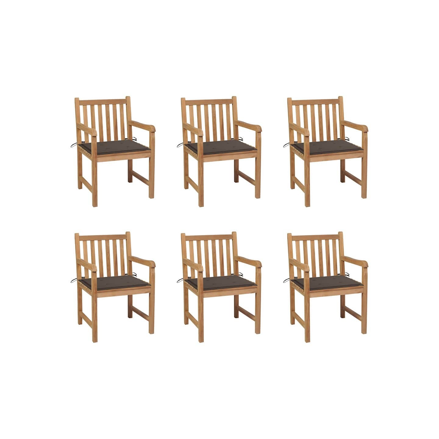 Chaises de jardin lot de 6 et coussins taupe Bois teck massif