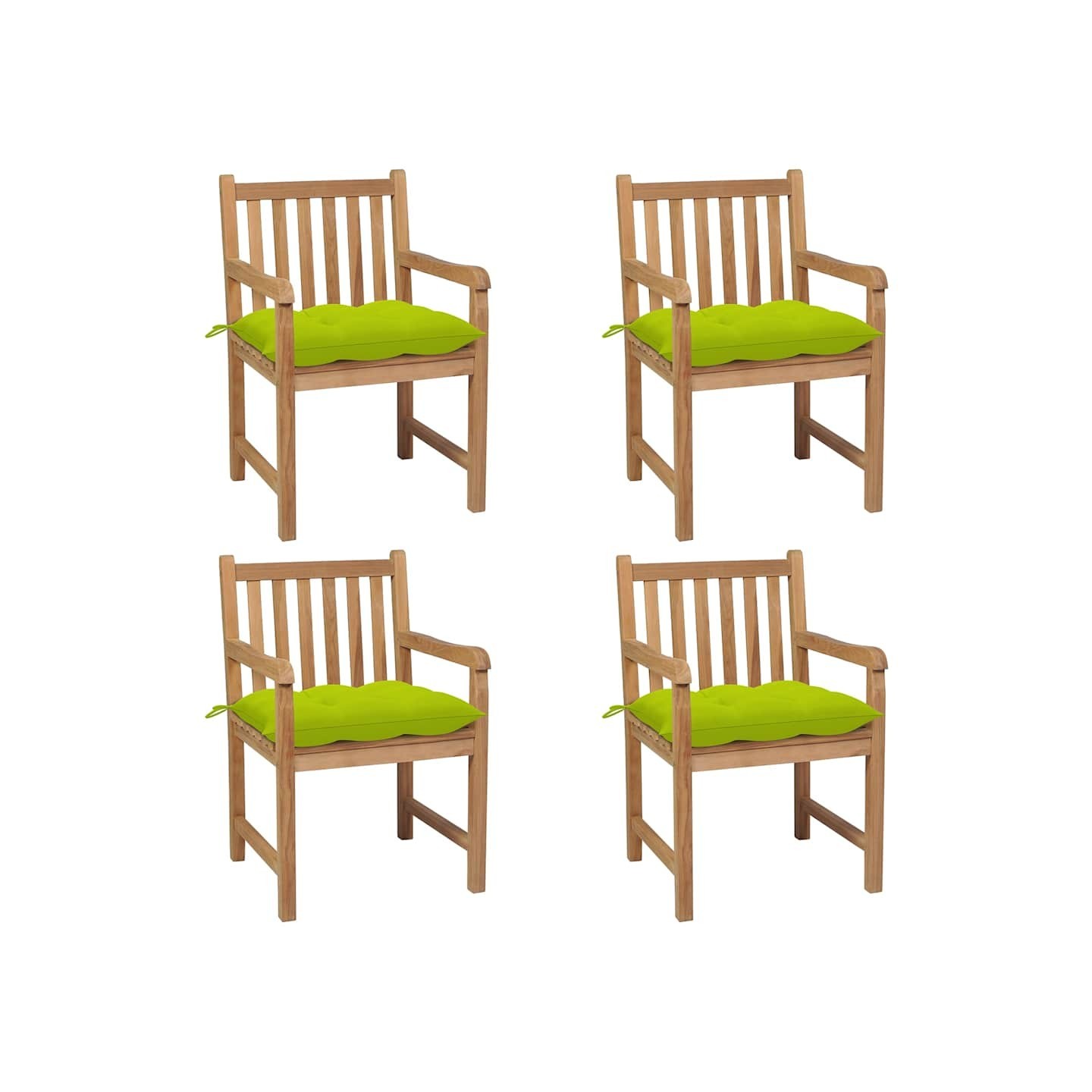 Chaises de jardin lot de 4 avec coussins vert vif Teck solide