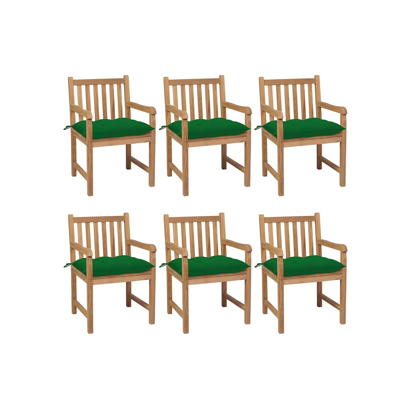 Chaises de jardin lot de 6 et coussins vert Bois de teck solide