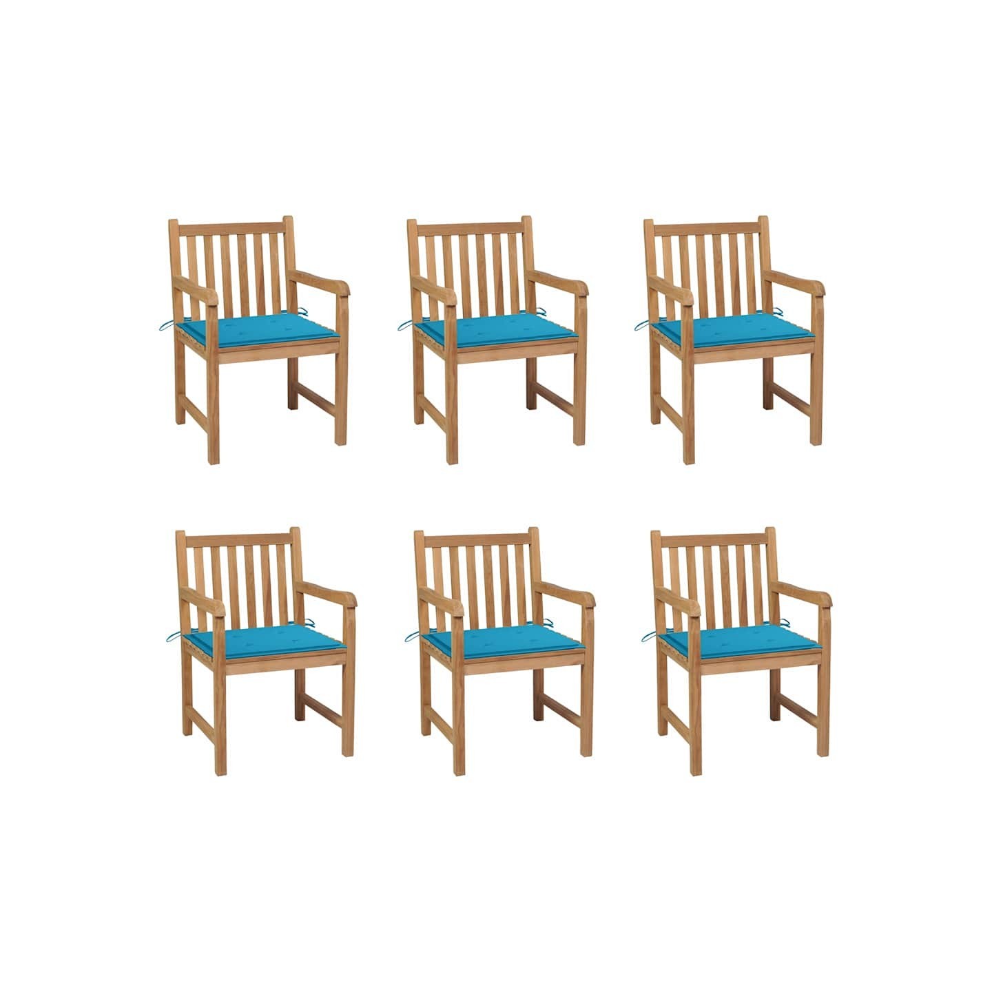 Chaises de jardin lot de 6 et coussins bleu Bois de teck massif