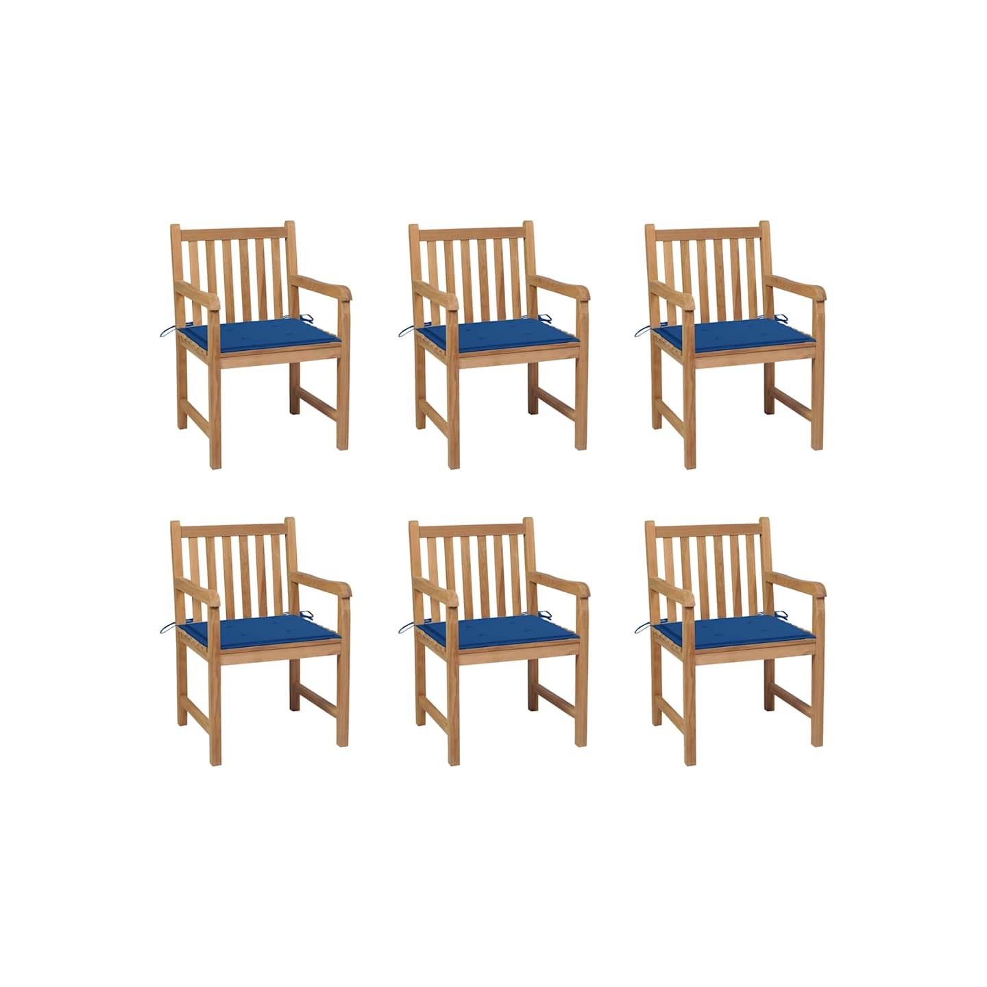 Chaises de jardin lot de 6 et coussins bleu royal Bois de teck