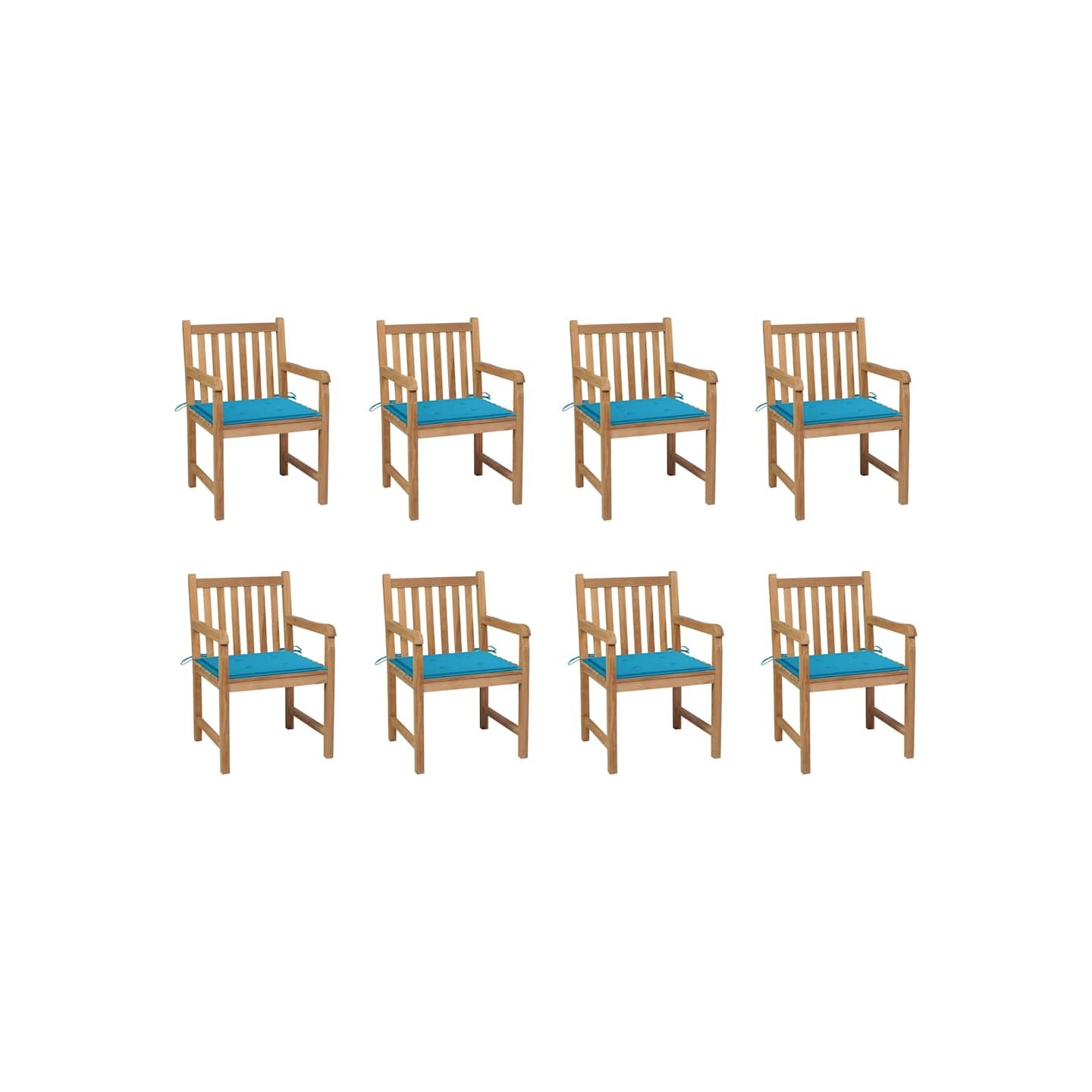 Chaises de jardin lot de 8 avec coussins bleu Bois teck massif