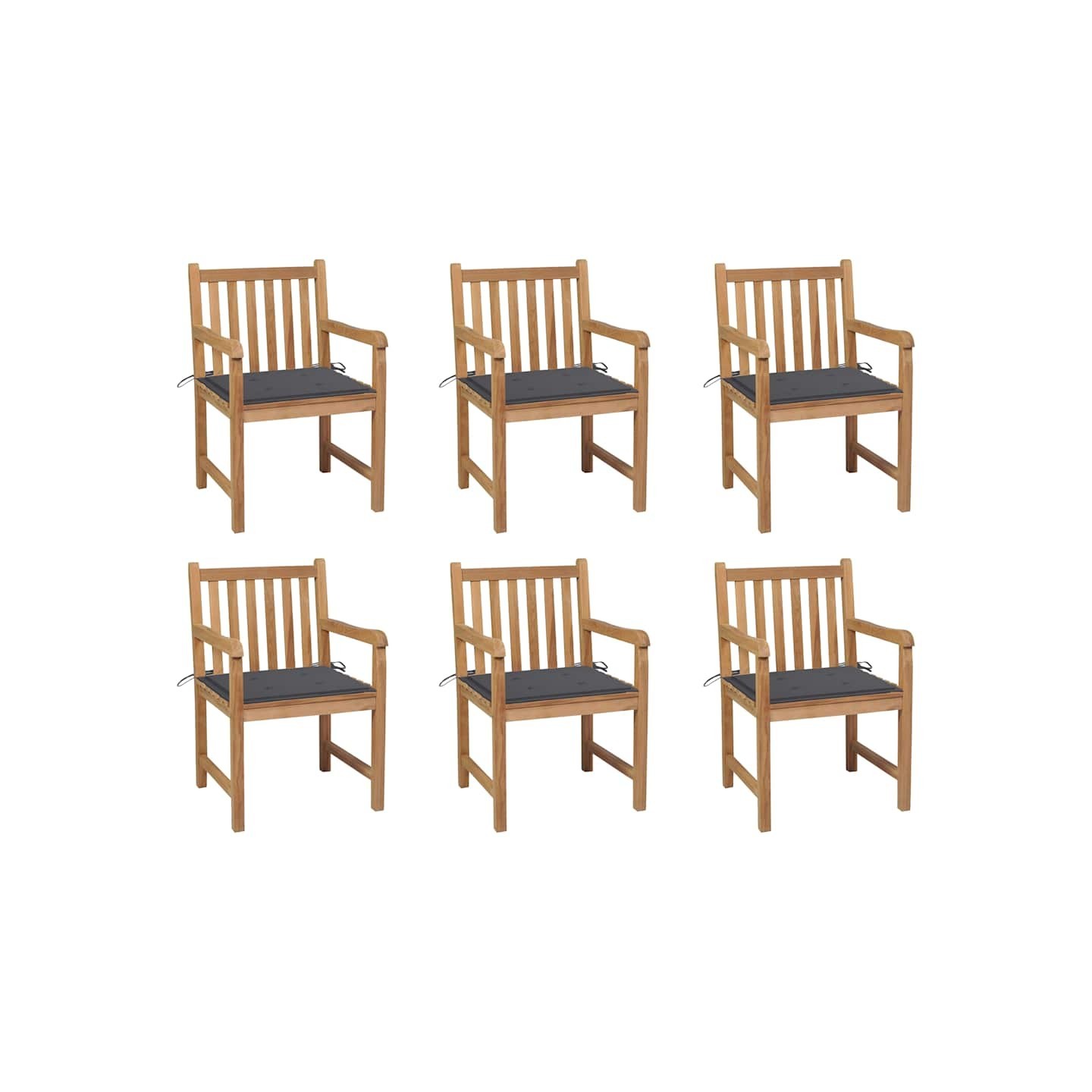 Chaises de jardin lot de 6 et coussins anthracite Bois de teck