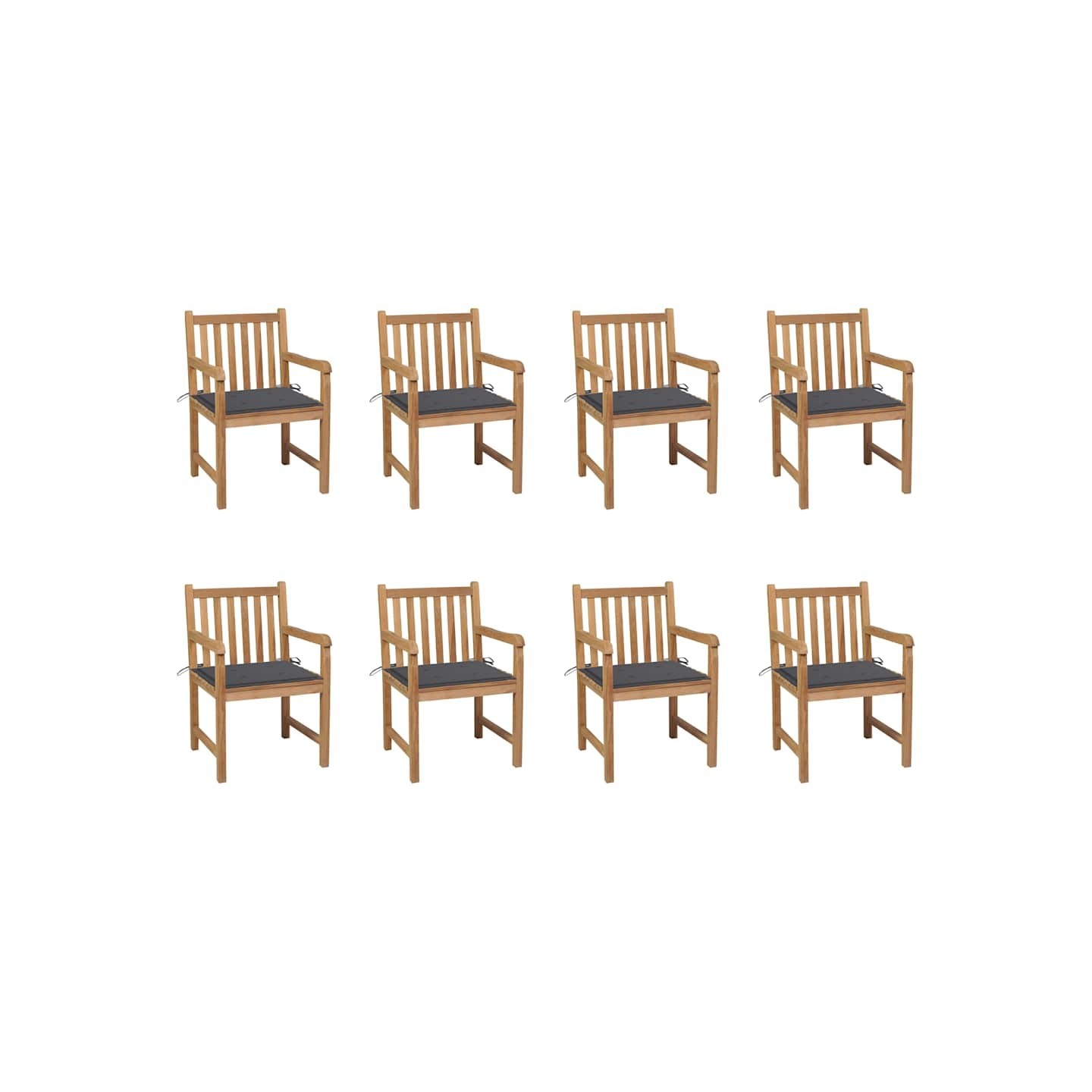 Chaises de jardin lot de 8 avec coussins anthracite Bois teck