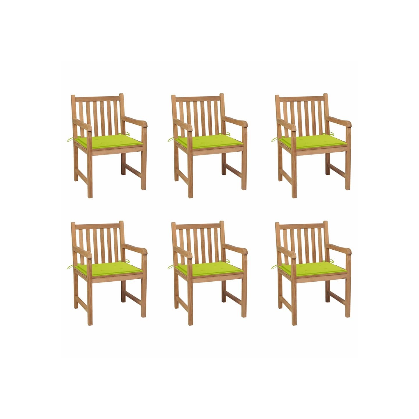 Chaises de jardin lot de 6 avec coussins vert vif Bois de teck