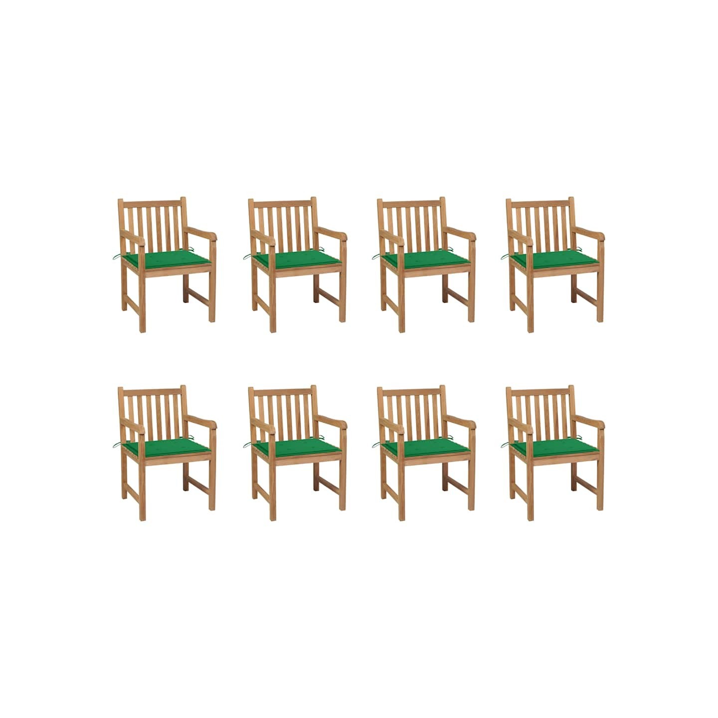 Chaises de jardin lot de 8 avec coussins vert Bois teck massif