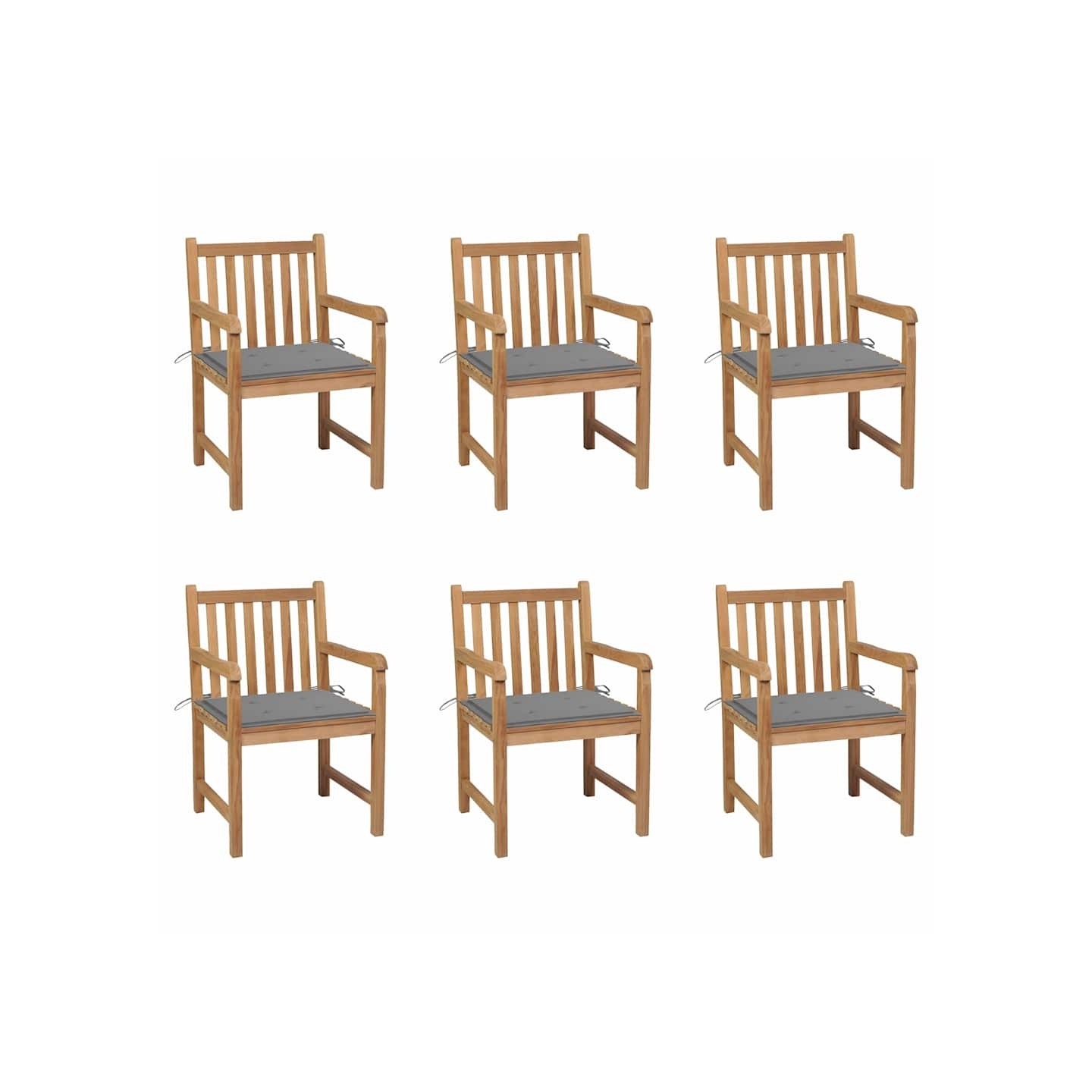 Chaises de jardin lot de 6 et coussins gris Bois de teck massif