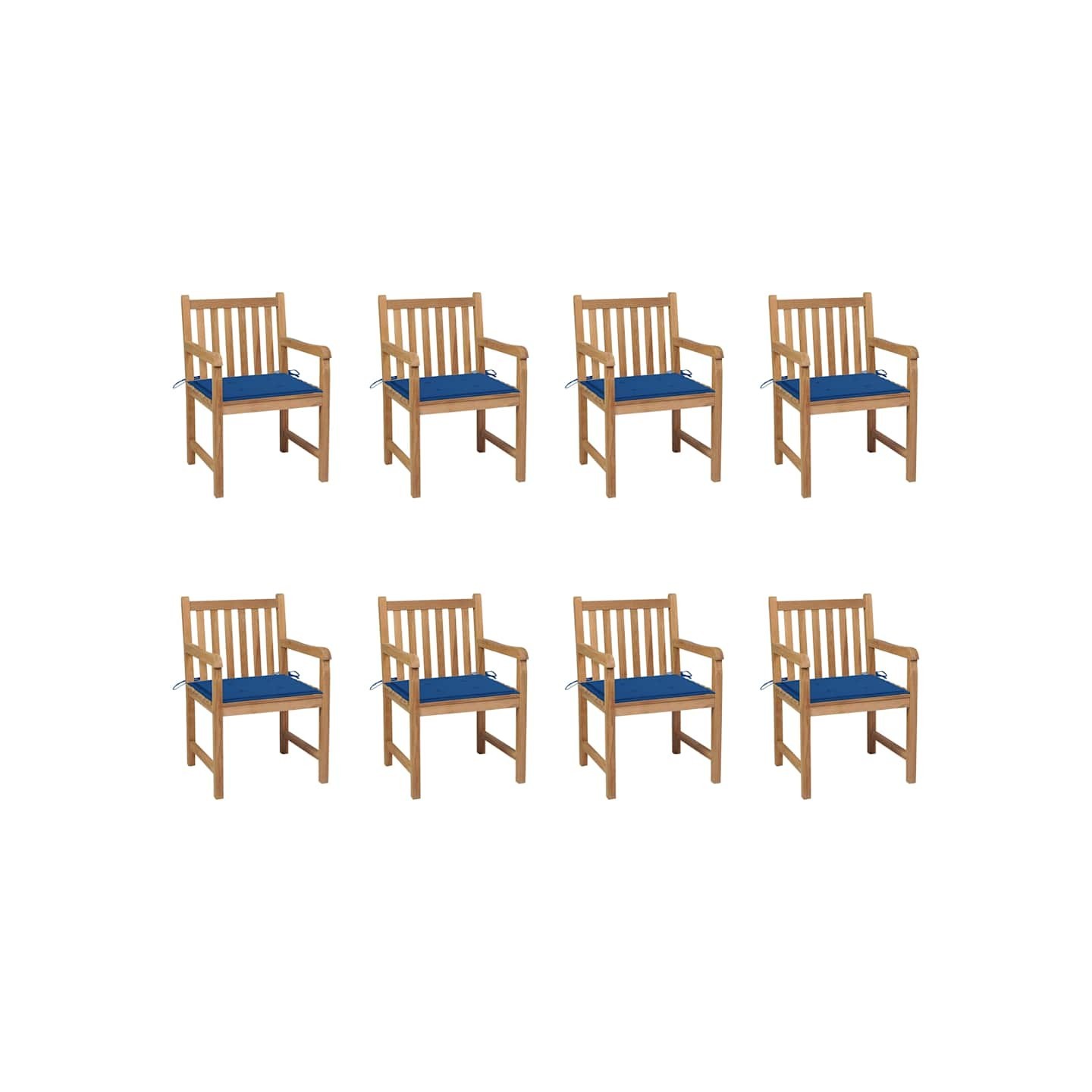 Chaises de jardin lot de 8 avec coussins bleu royal Bois teck