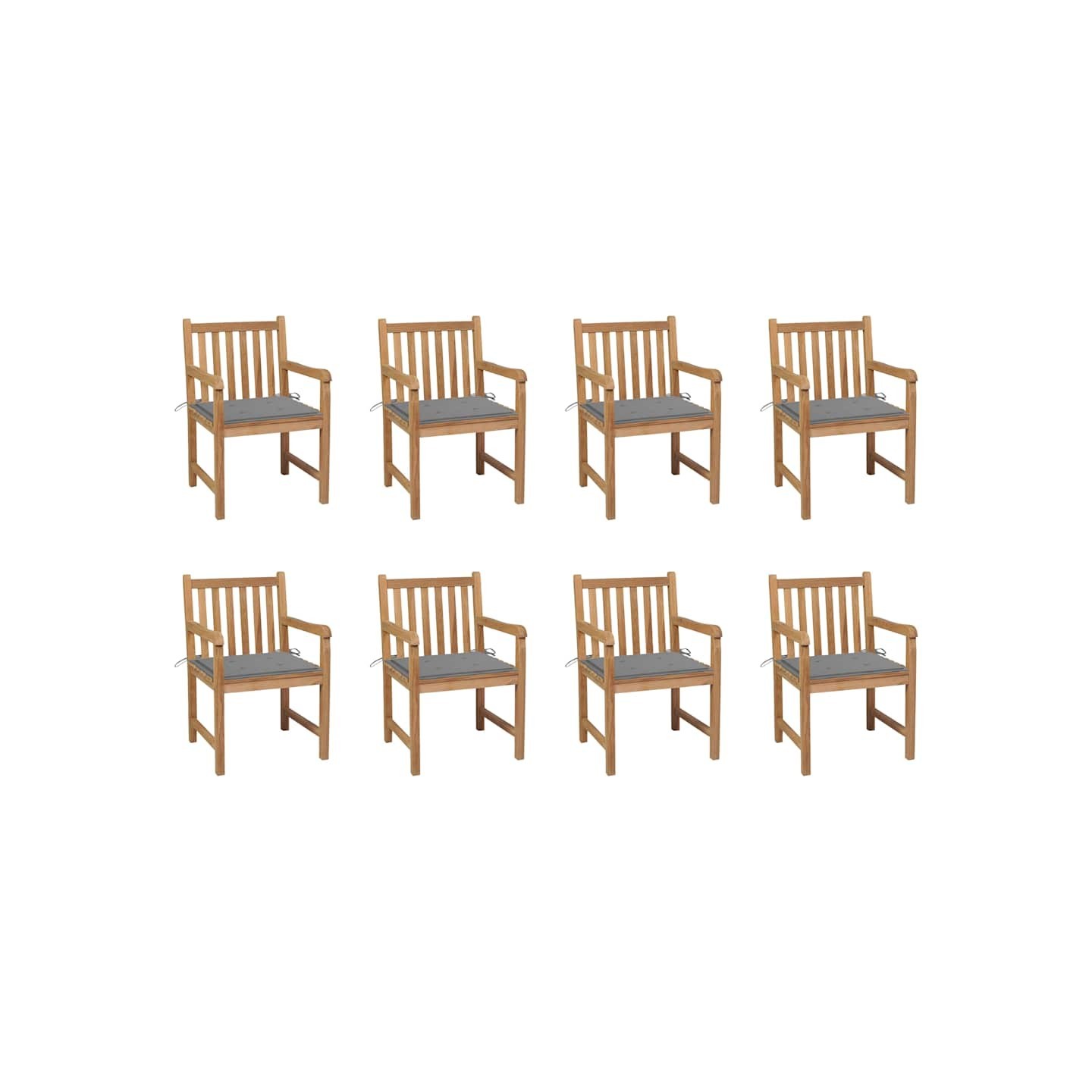 Chaises de jardin lot de 8 avec coussins gris Bois teck massif