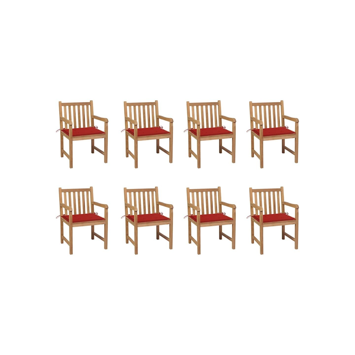 Chaises de jardin lot de 8 avec coussins rouge Bois teck massif