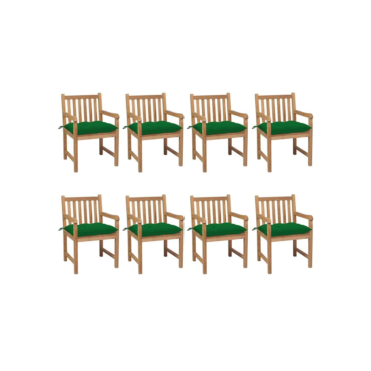 Chaises de jardin lot de 8 avec coussins vert Bois teck solide