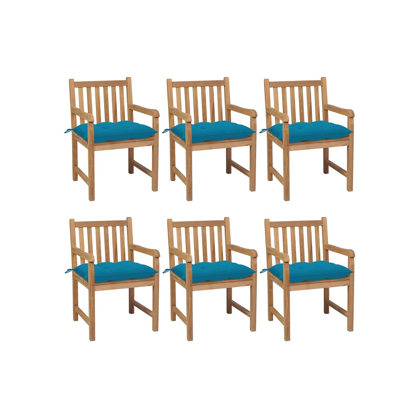 Chaises de jardin lot de 6 avec coussins bleu clair Teck solide