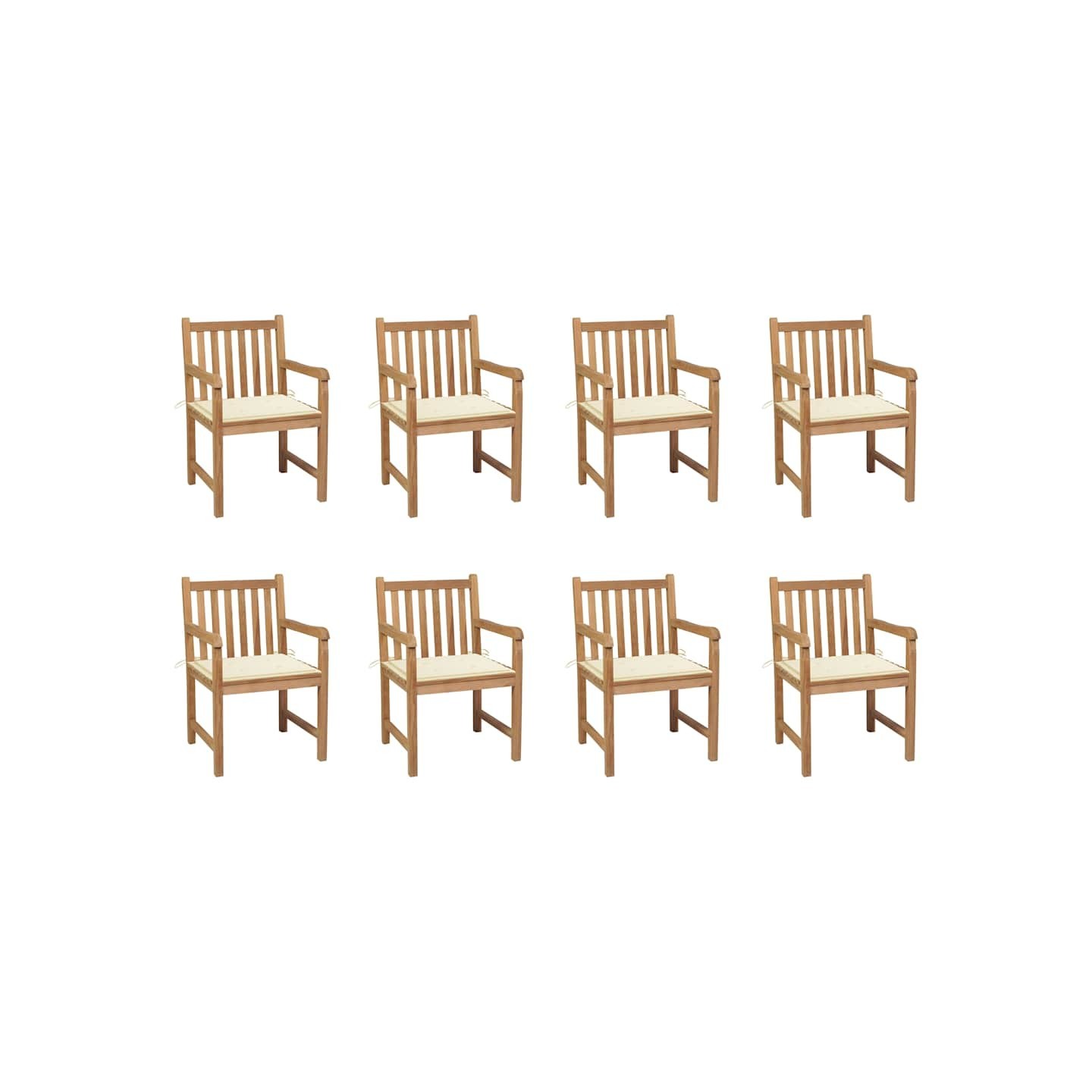 Chaises de jardin lot de 8 avec coussins crème Bois teck massif