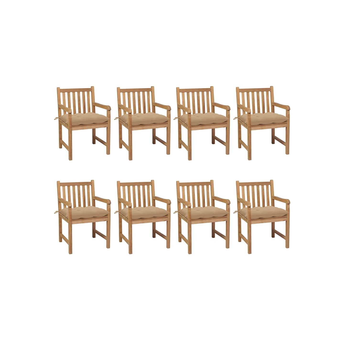 Chaises de jardin lot de 8 avec coussins beige Bois teck solide
