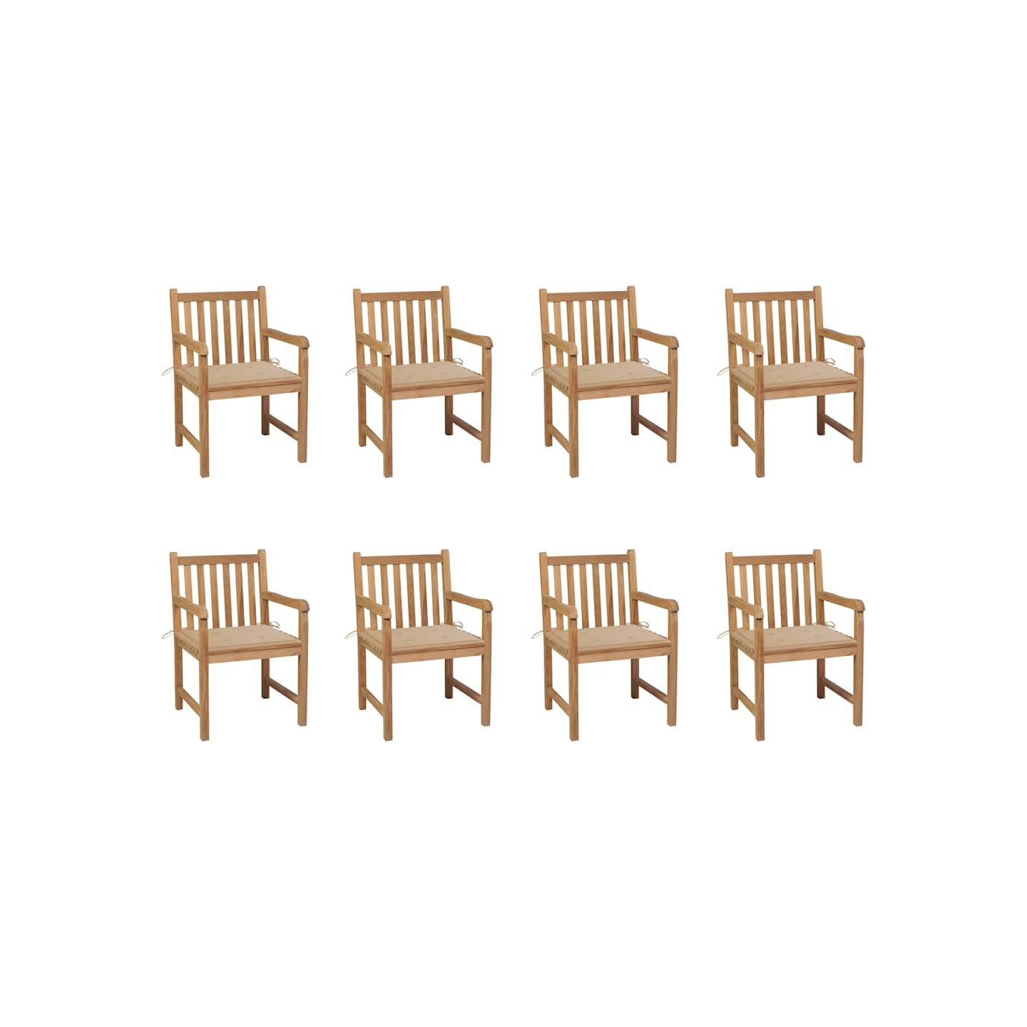 Chaises de jardin lot de 8 avec coussins beige Bois teck massif