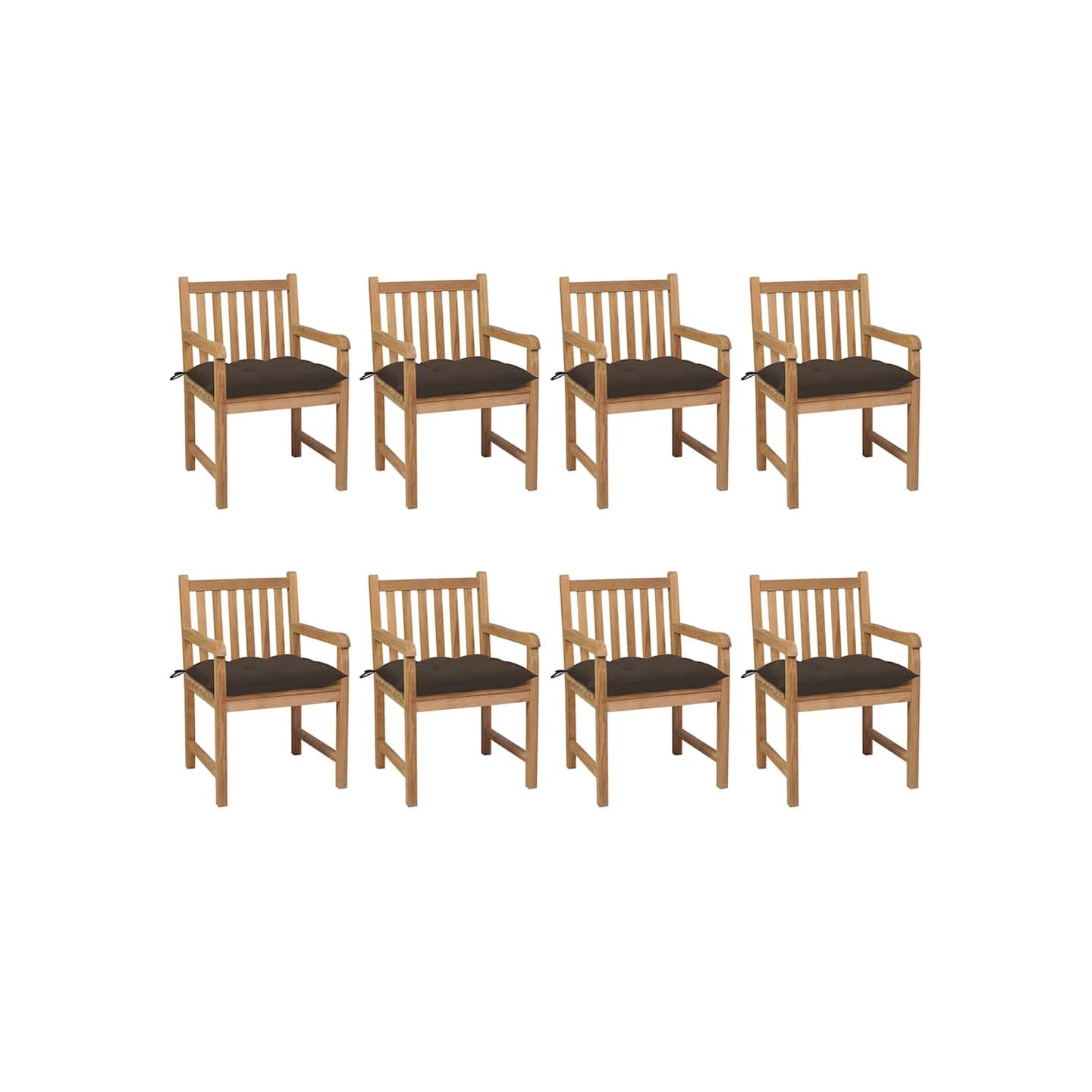 Chaises de jardin lot de 8 avec coussins taupe Bois teck solide