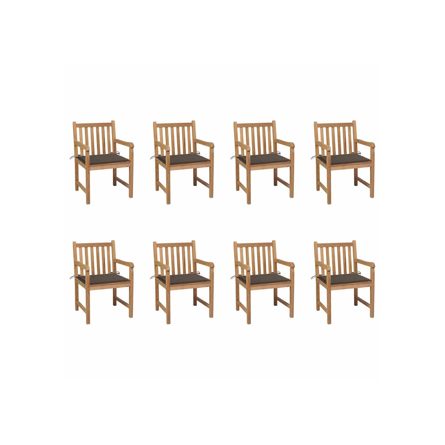 Chaises de jardin lot de 8 avec coussins taupe Bois teck massif