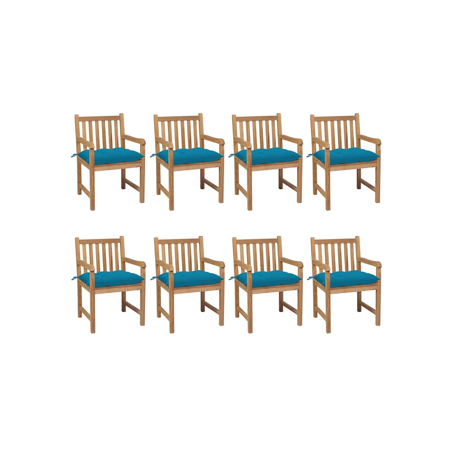 Chaises de jardin lot de 8 avec coussins bleu clair Teck solide