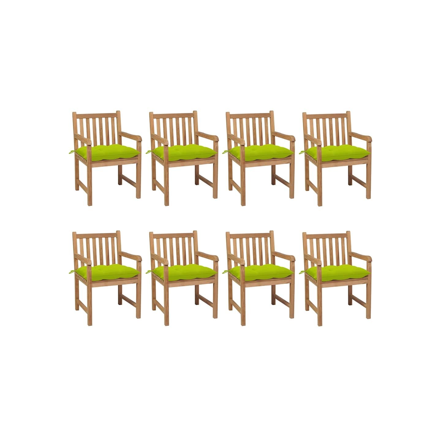 Chaises de jardin lot de 8 avec coussins vert vif Teck solide