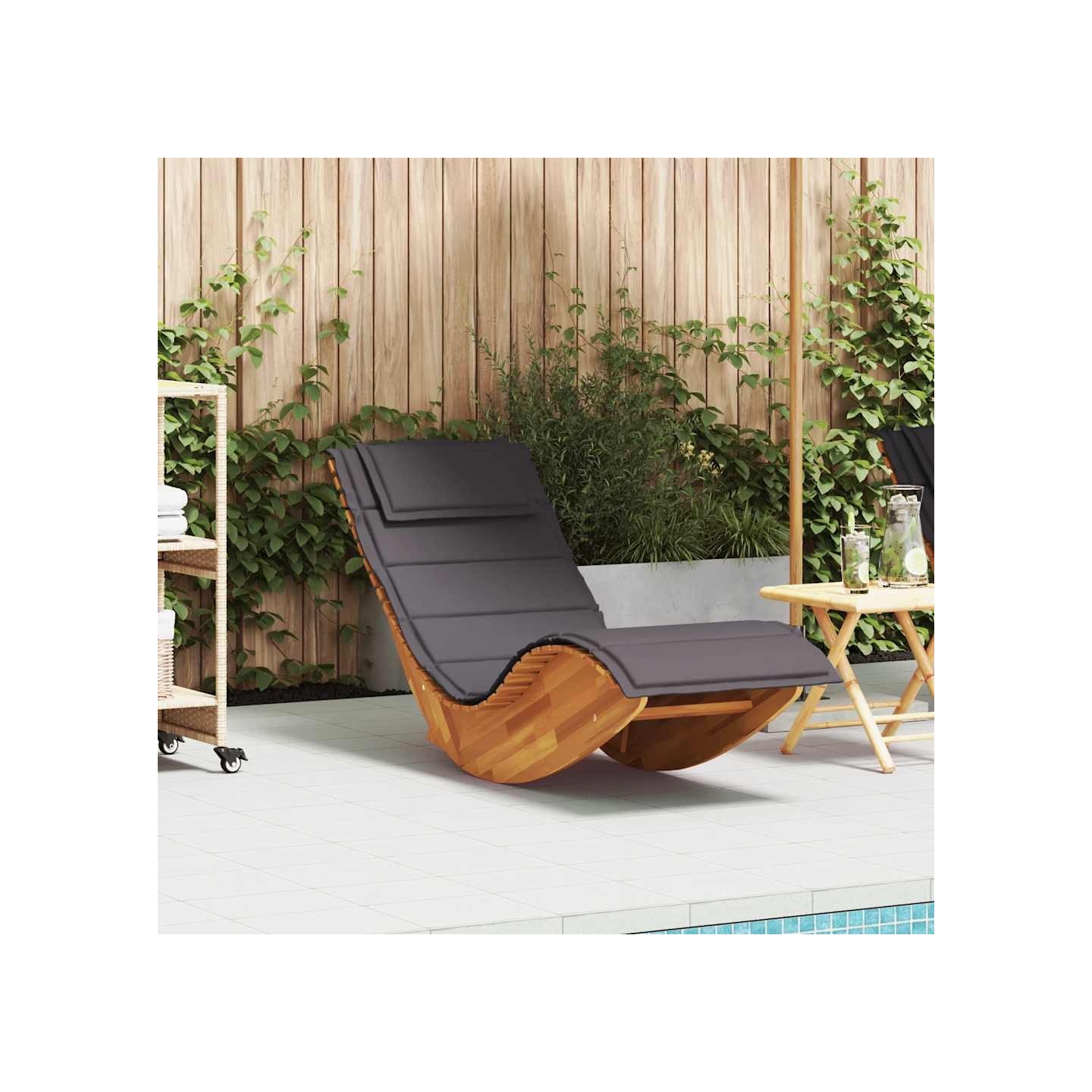 Chaise longue à bascule avec coussin en bois d'acacia massif