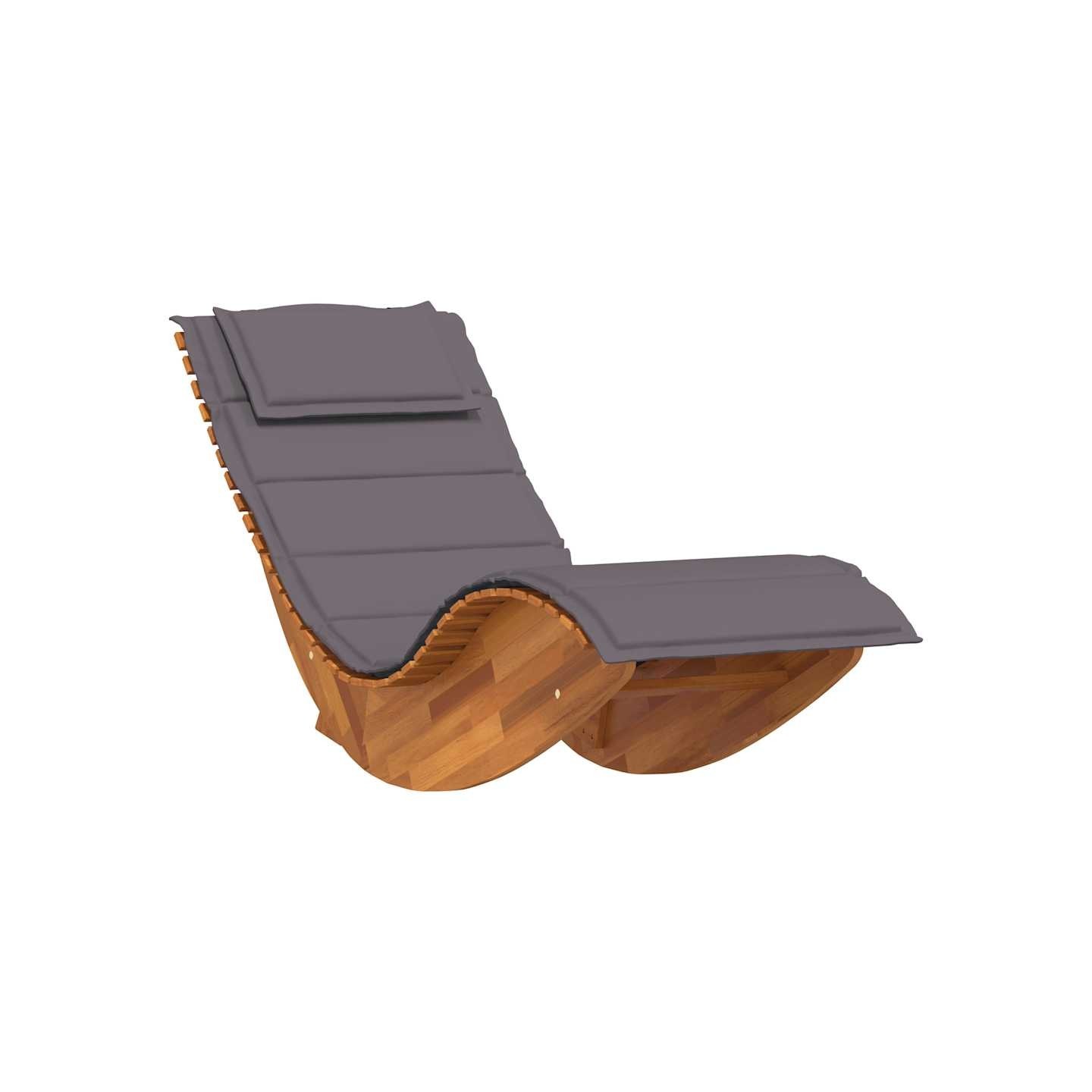 Chaise longue à bascule avec coussin en bois d'acacia massif