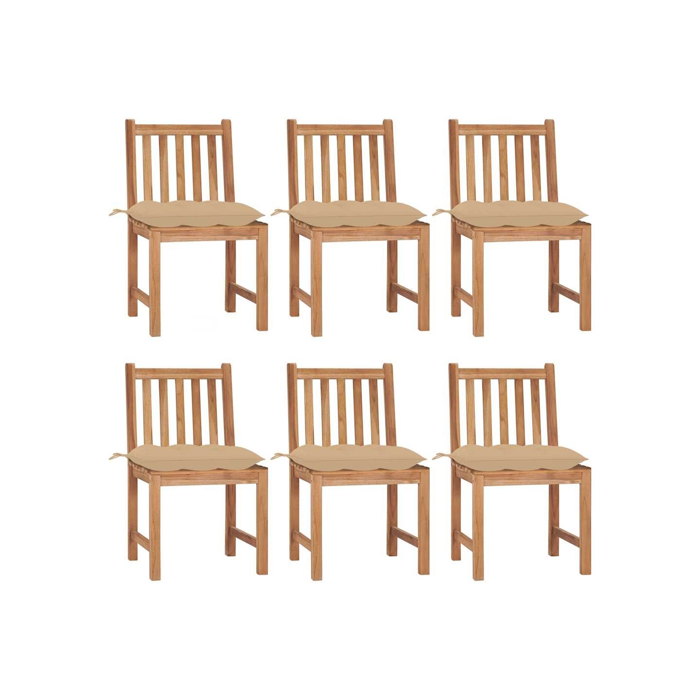 Chaises de jardin lot de 6 avec coussins Bois de teck massif