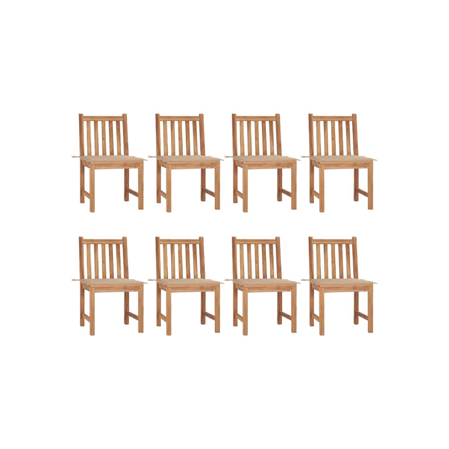 Chaises de jardin lot de 8 avec coussins Bois de teck massif