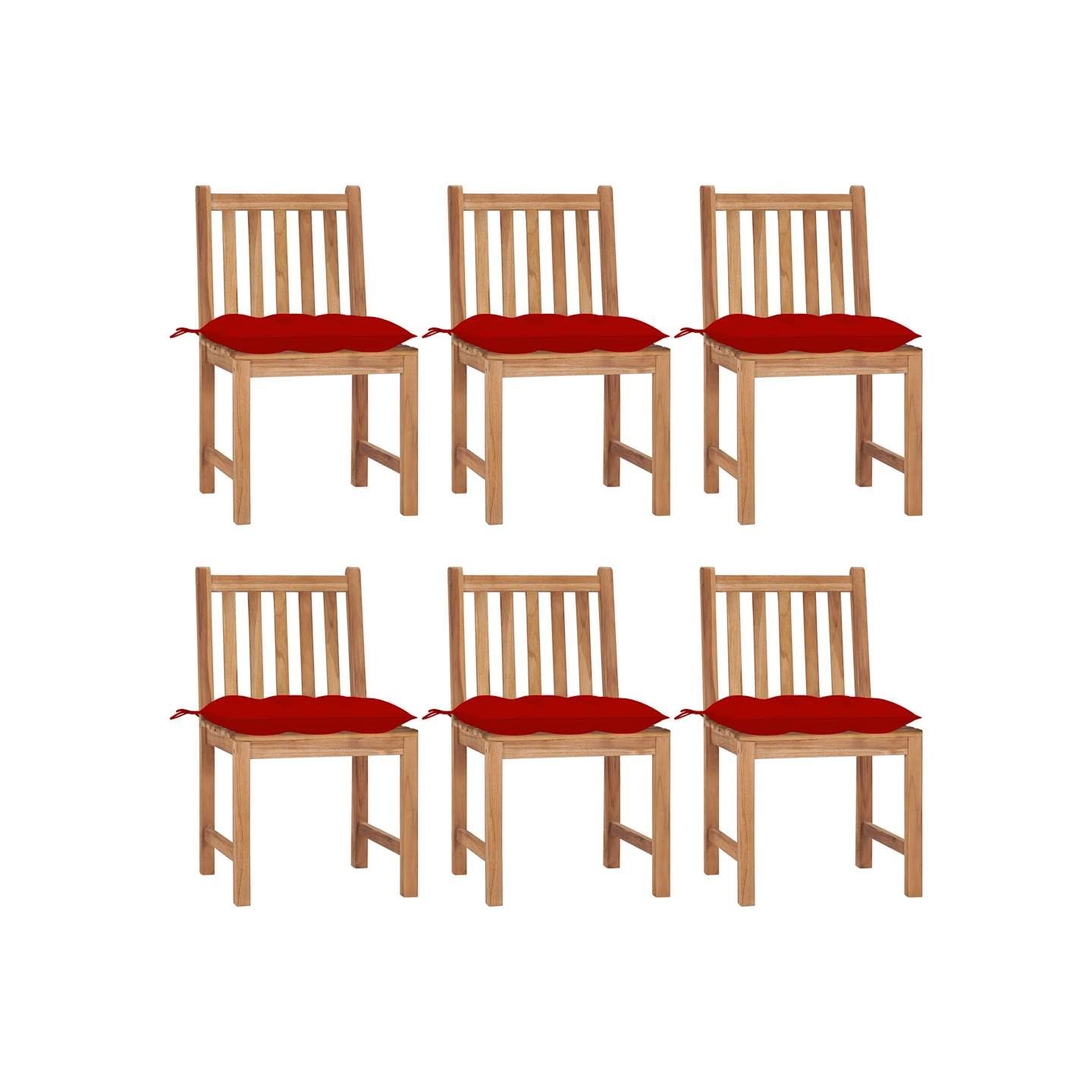 Chaises de jardin lot de 6 avec coussins Bois de teck massif