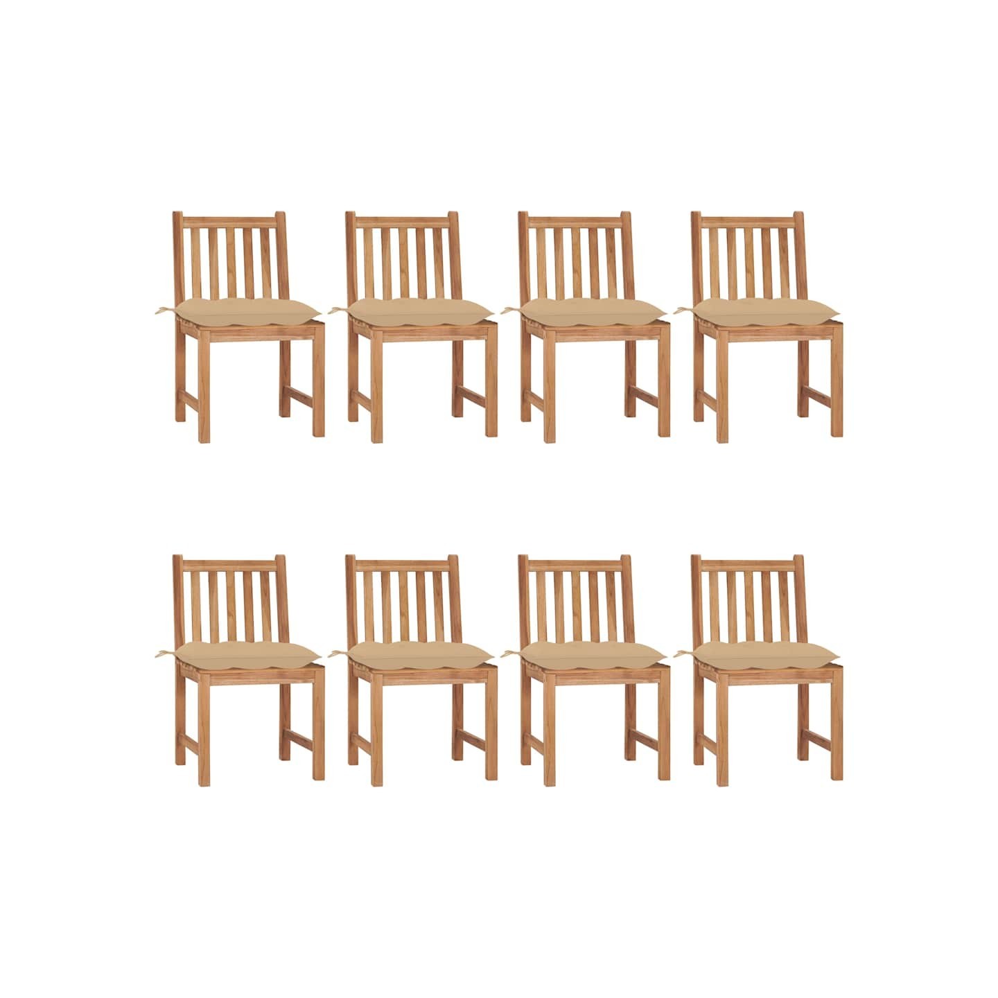 Chaises de jardin lot de 8 avec coussins Bois de teck massif