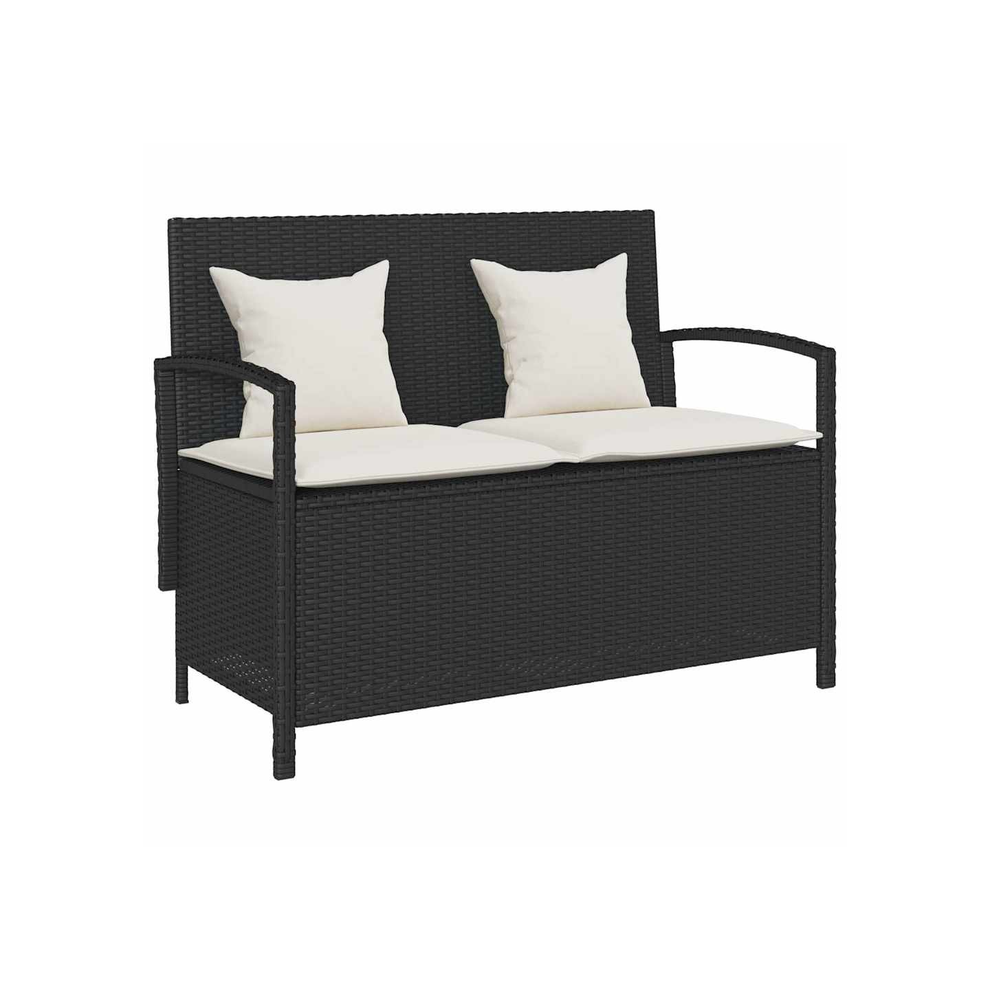 Banc de rangement de jardin avec coussin noir résine tressée