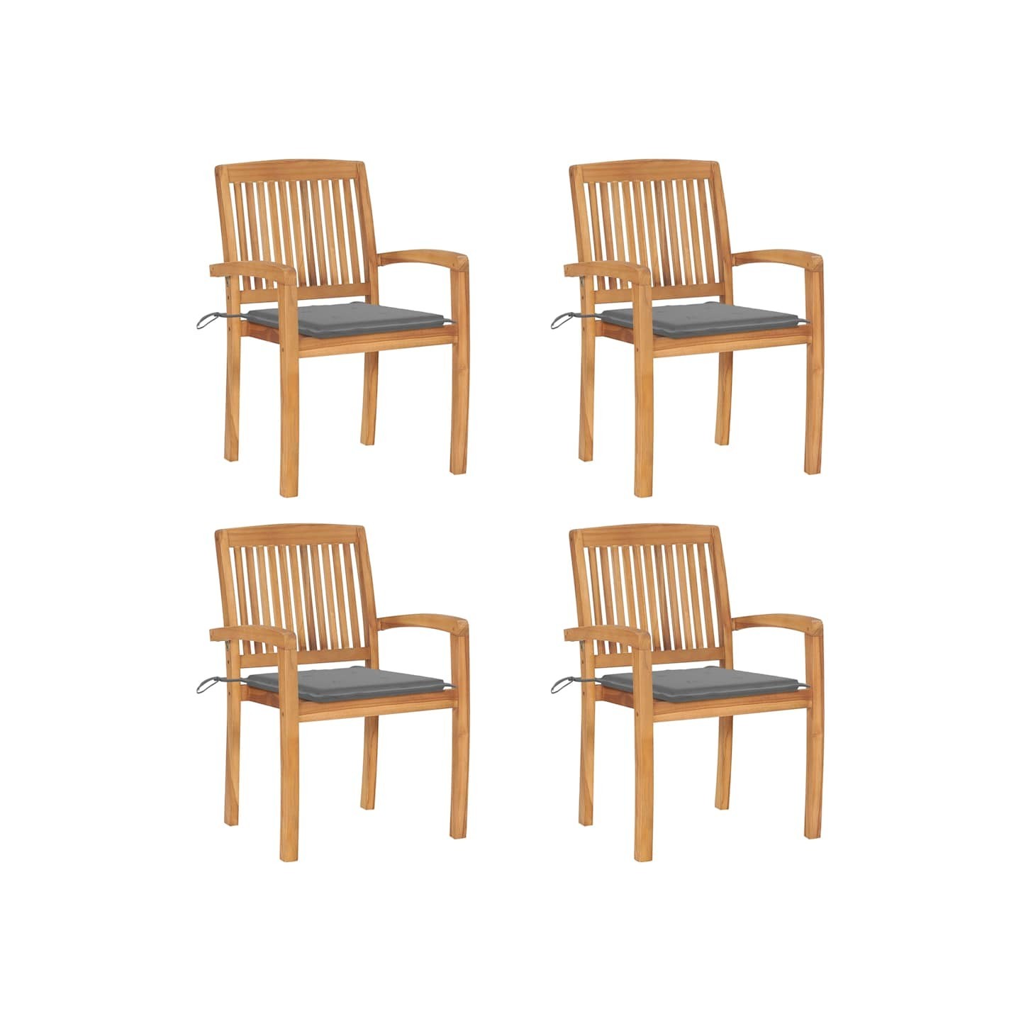 Chaises de jardin empilables avec coussins lot de 4 Teck solide