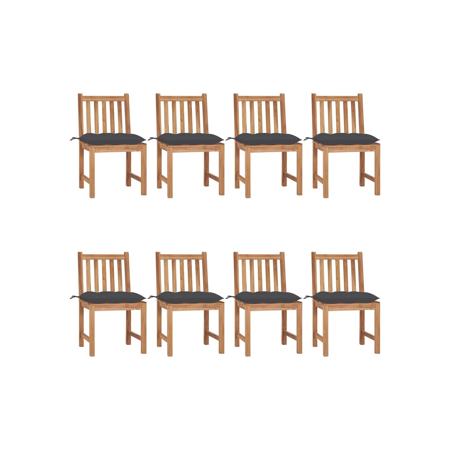 Chaises de jardin lot de 8 avec coussins Bois de teck massif